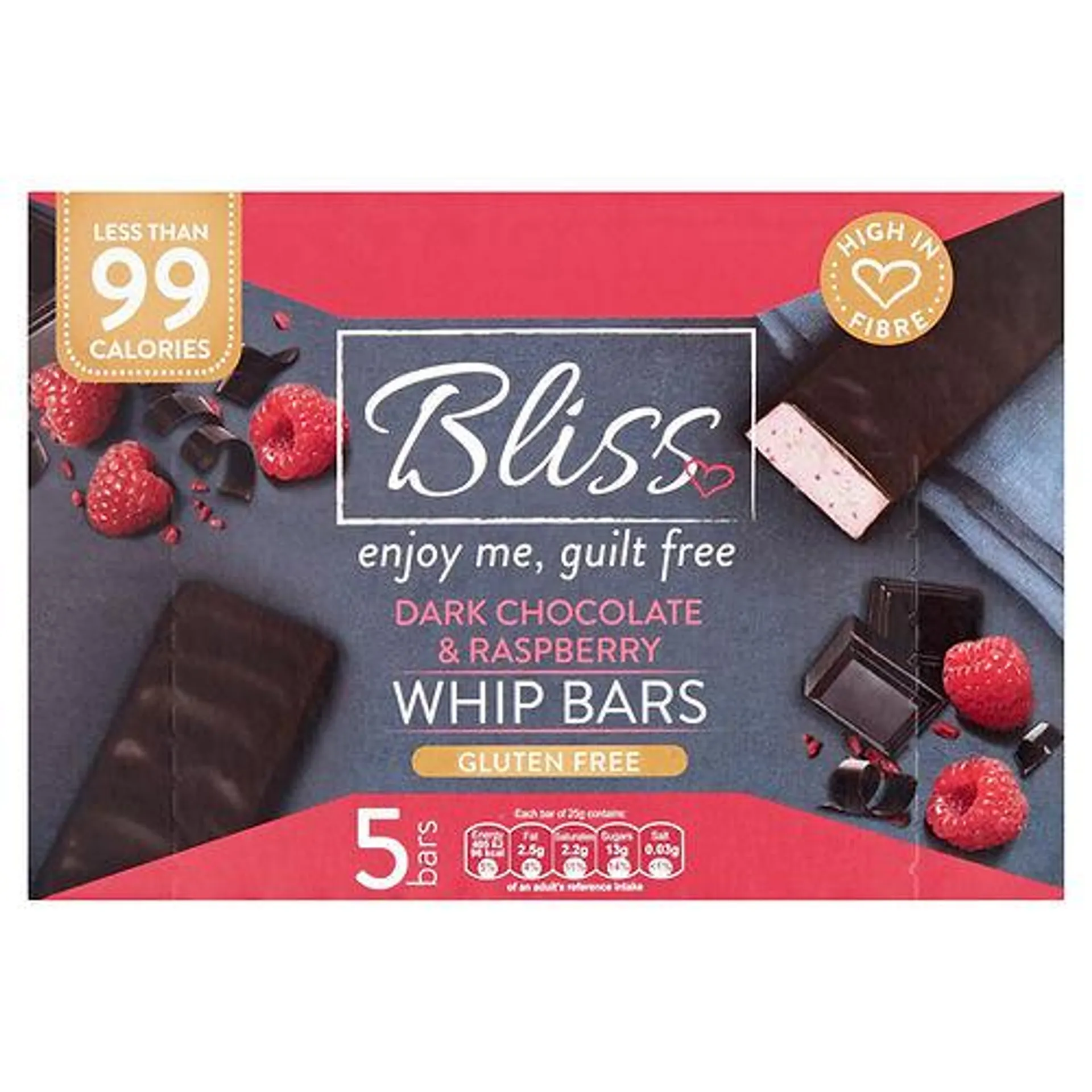 Bliss 5pk Raspberry/choc Whip Bars