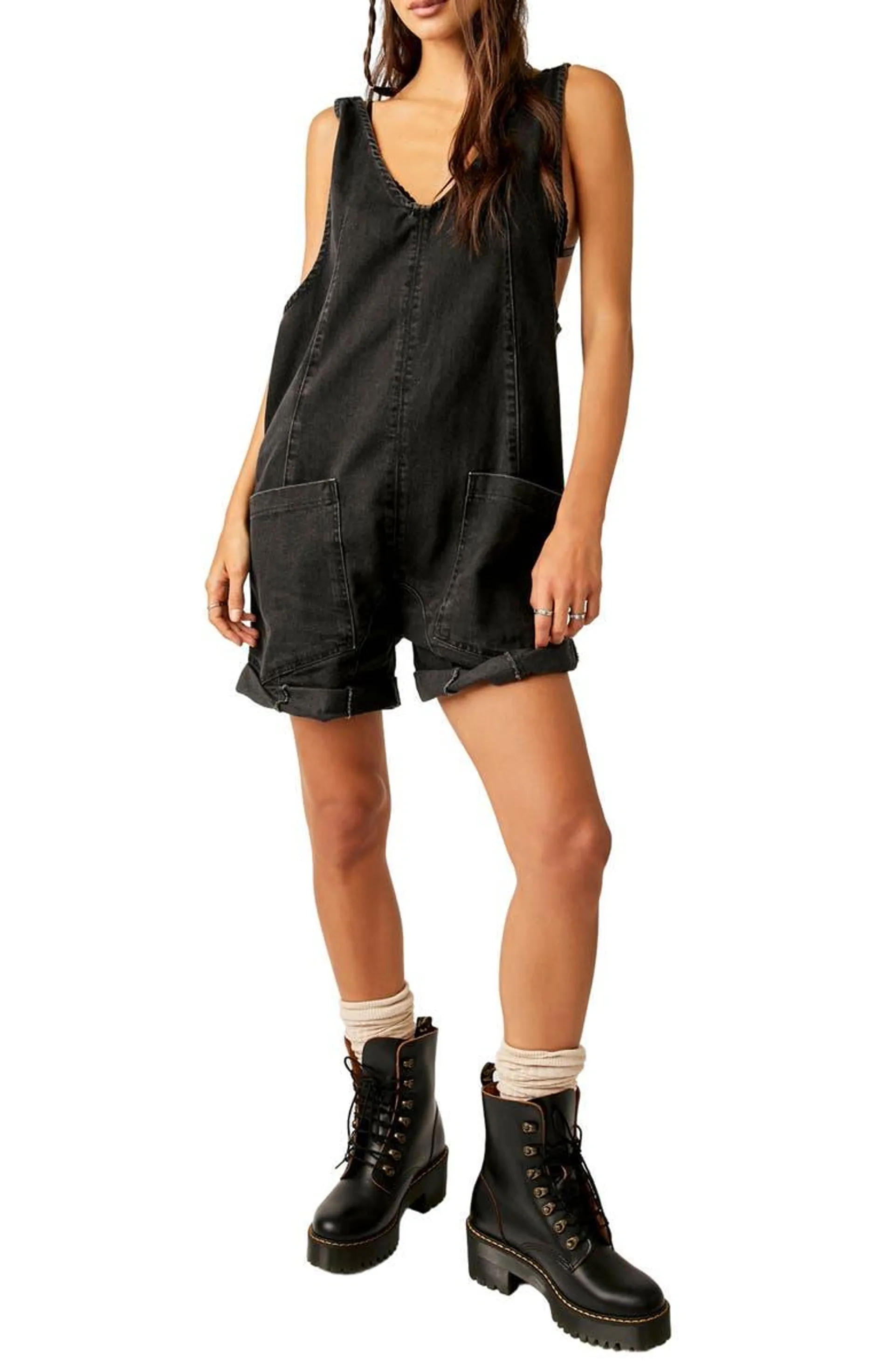 High Roller Short Denim Overalls