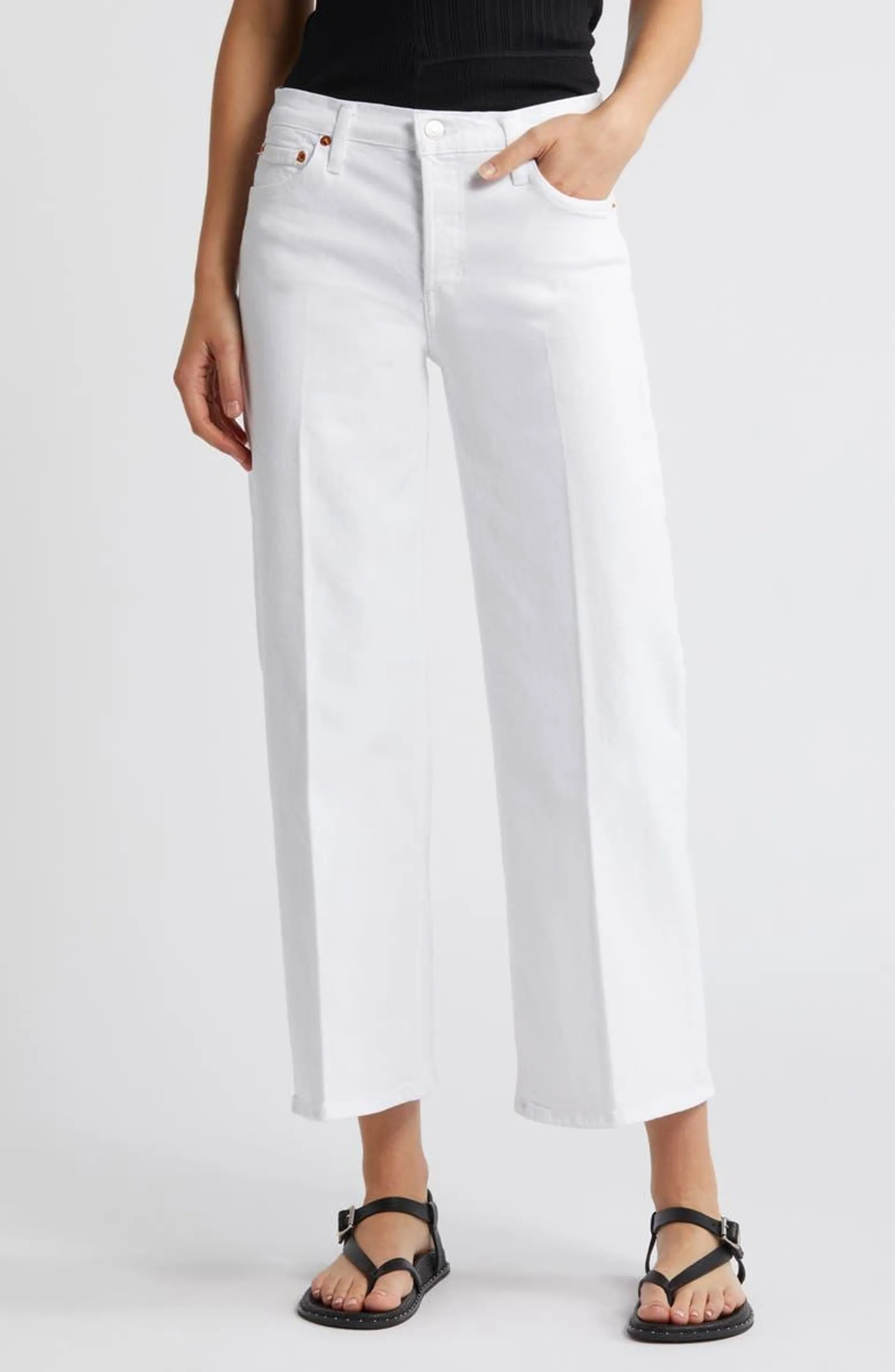 Mid Rise Ankle Wide Leg Jeans