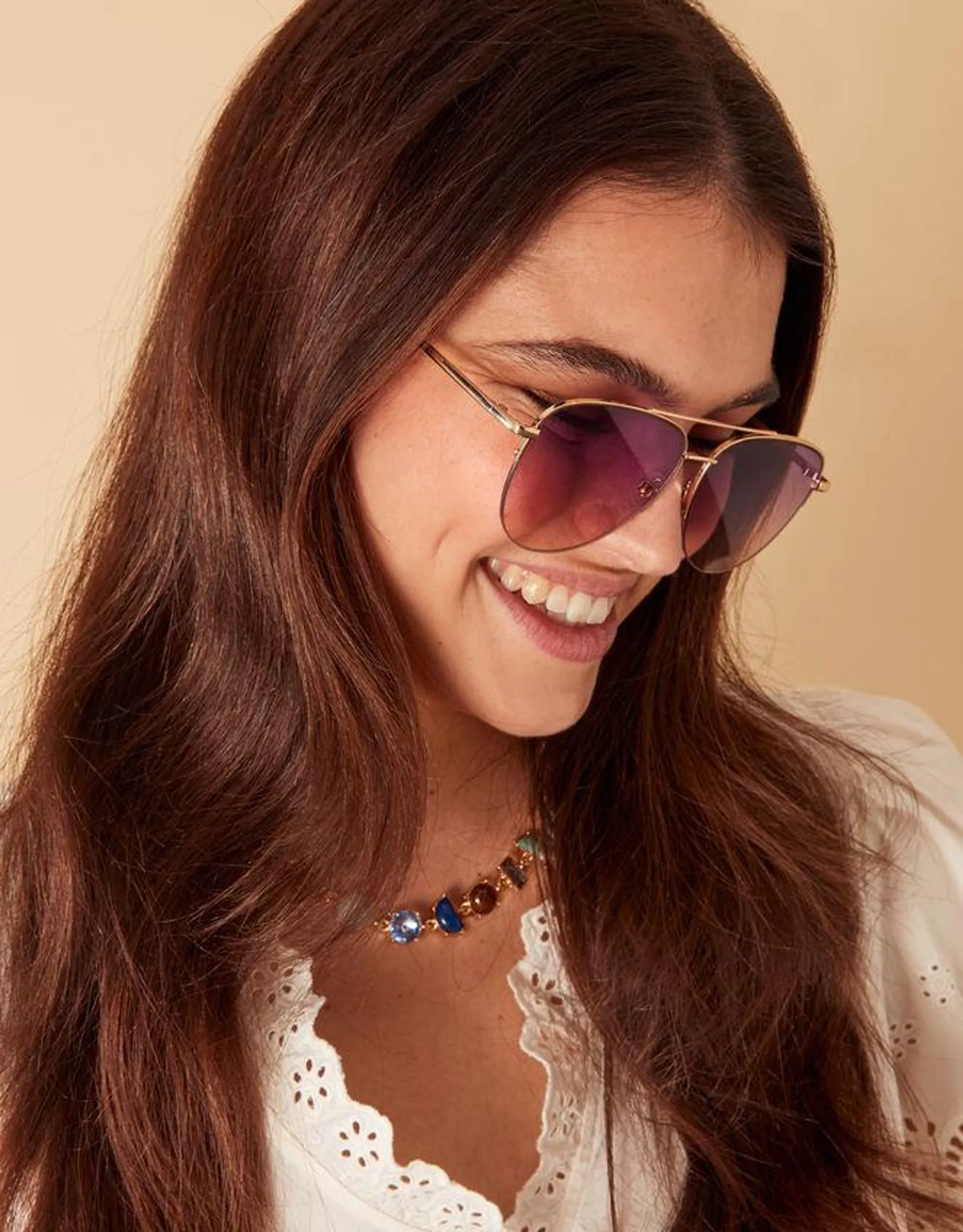 Half Frame Aviator Sunglasses Purple