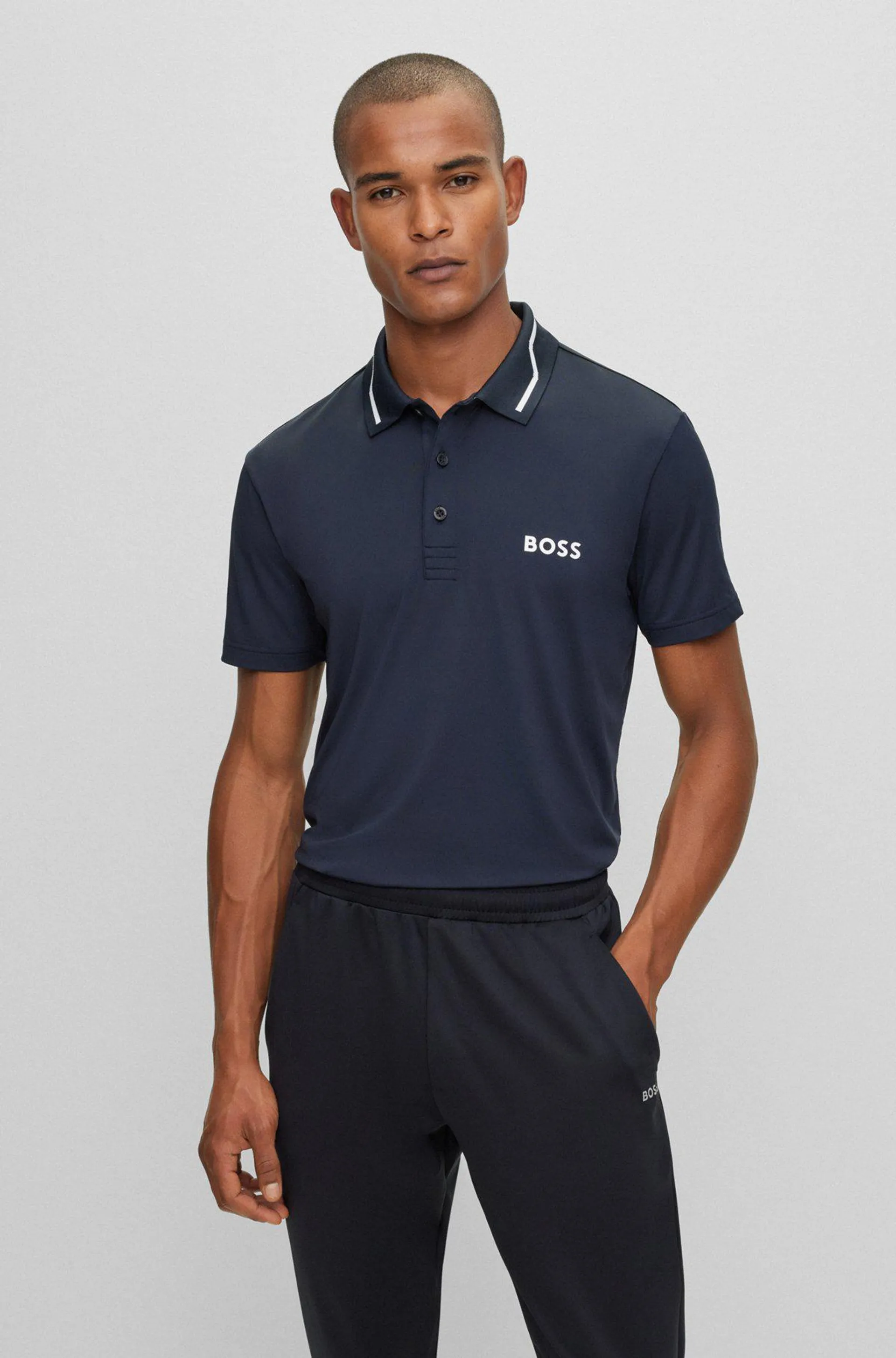 Contrast-logo polo shirt with collar stripe
