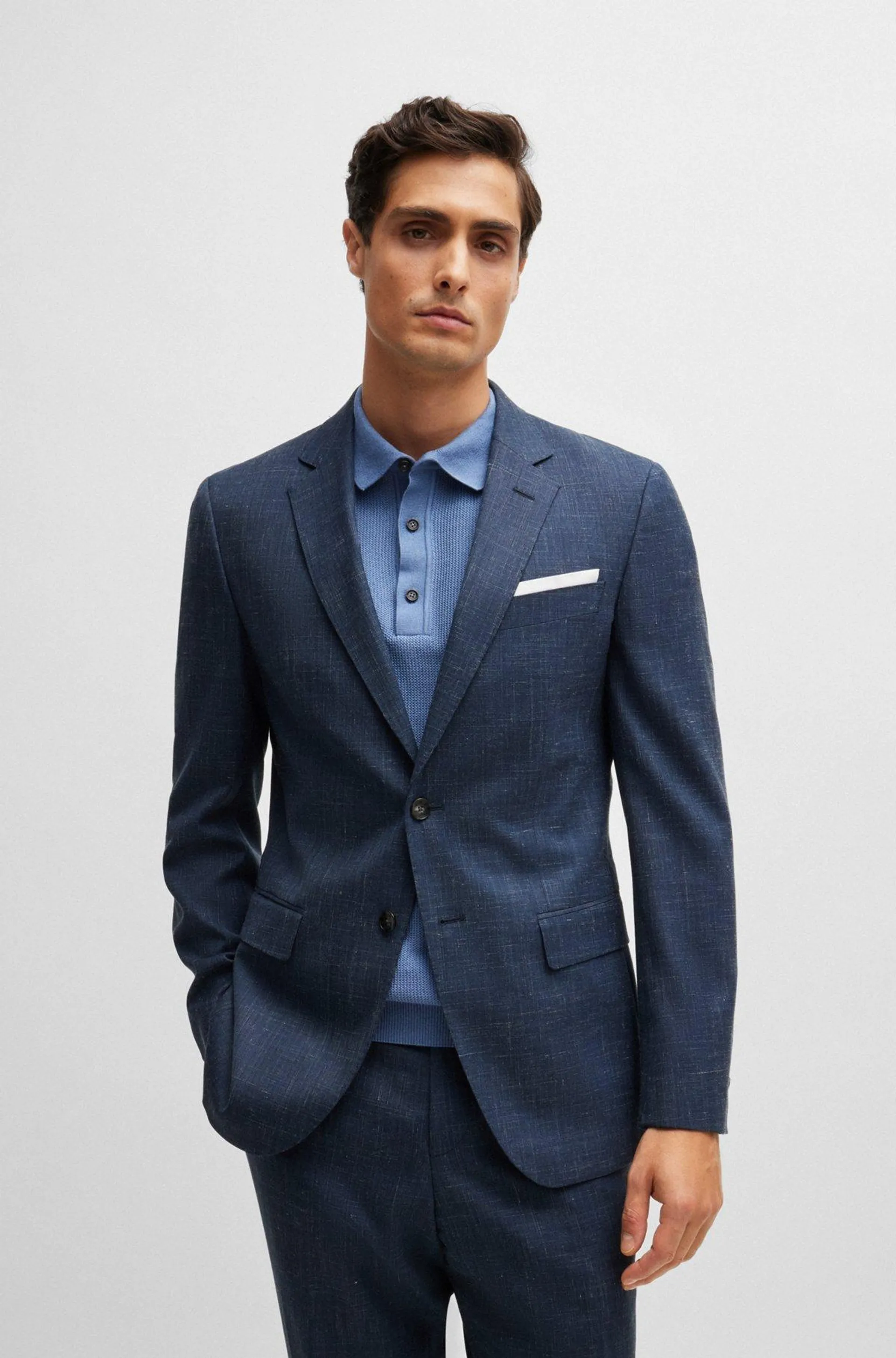 Slim-fit jacket in virgin wool and linen