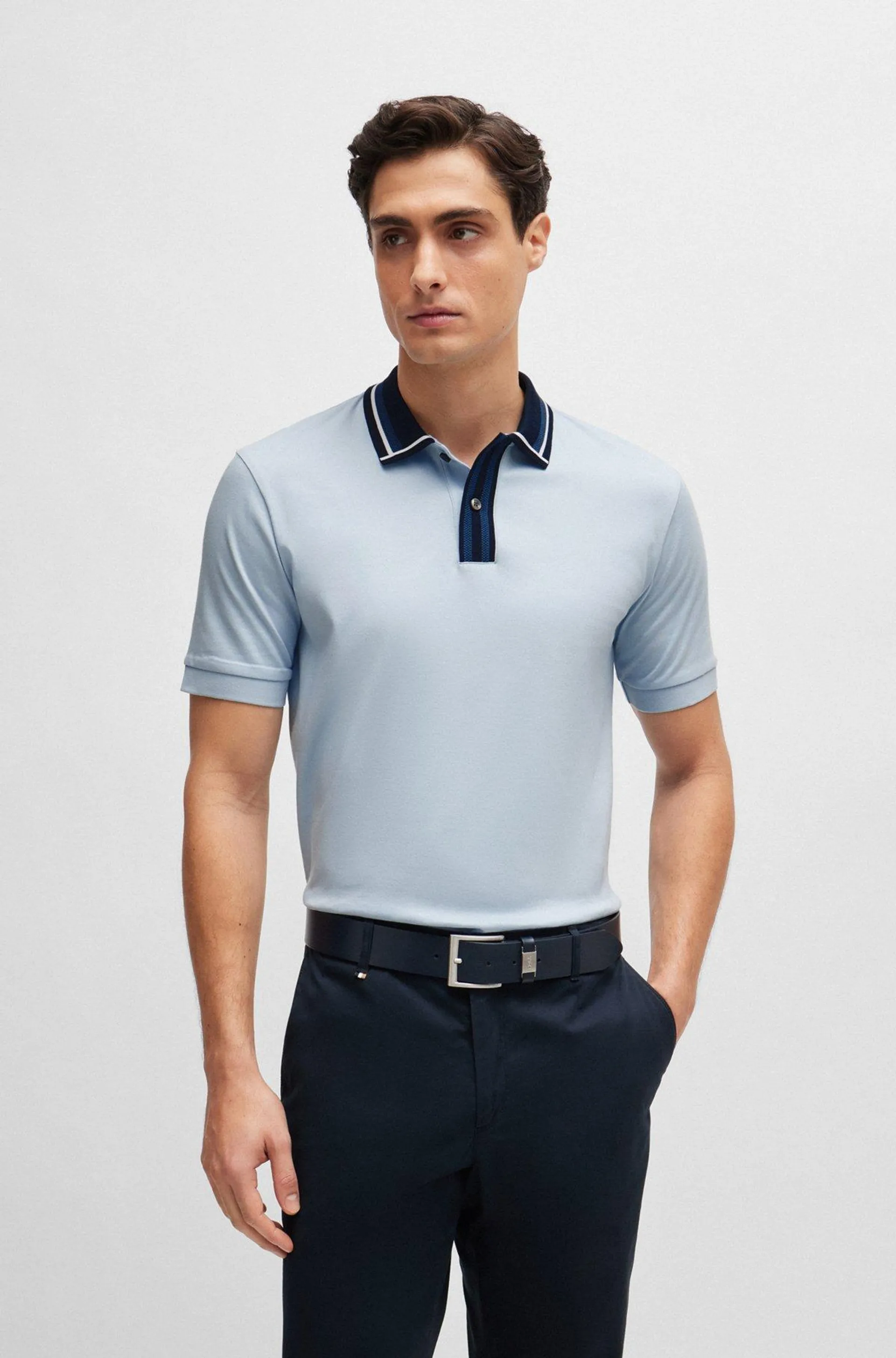 Mercerised-cotton slim-fit polo shirt with contrast stripes