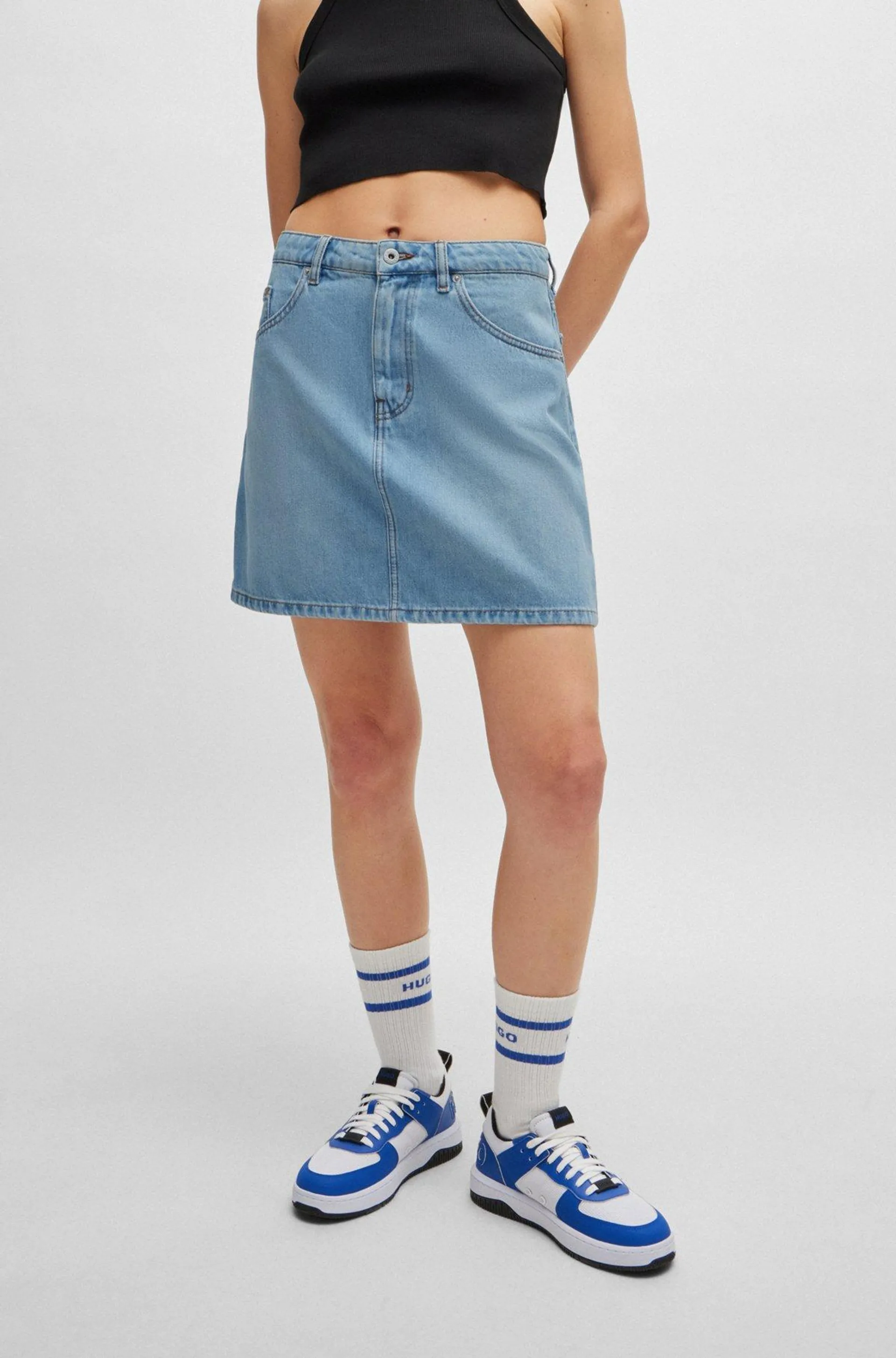 Blue mini skirt in rigid denim