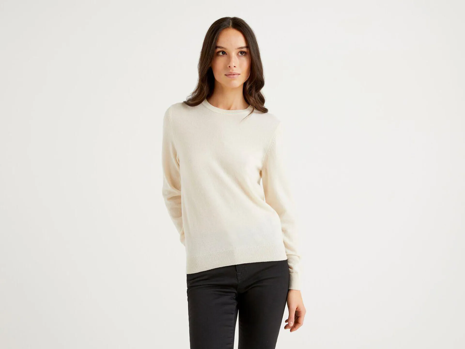 Benetton Merino Ull Gensere Dame Pisket Krem Hvite | Norge-1508926