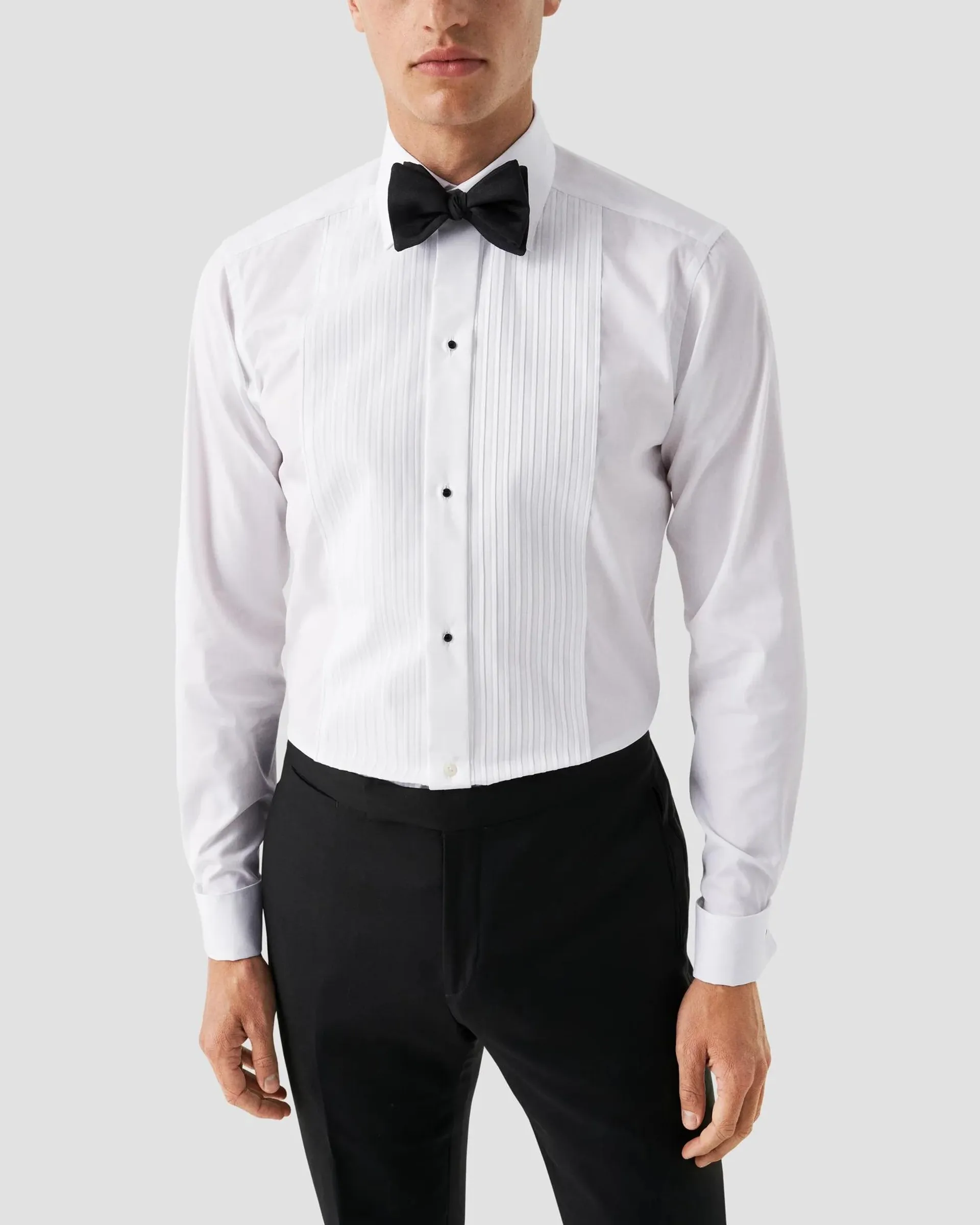 White Plissé Tuxedo Shirt