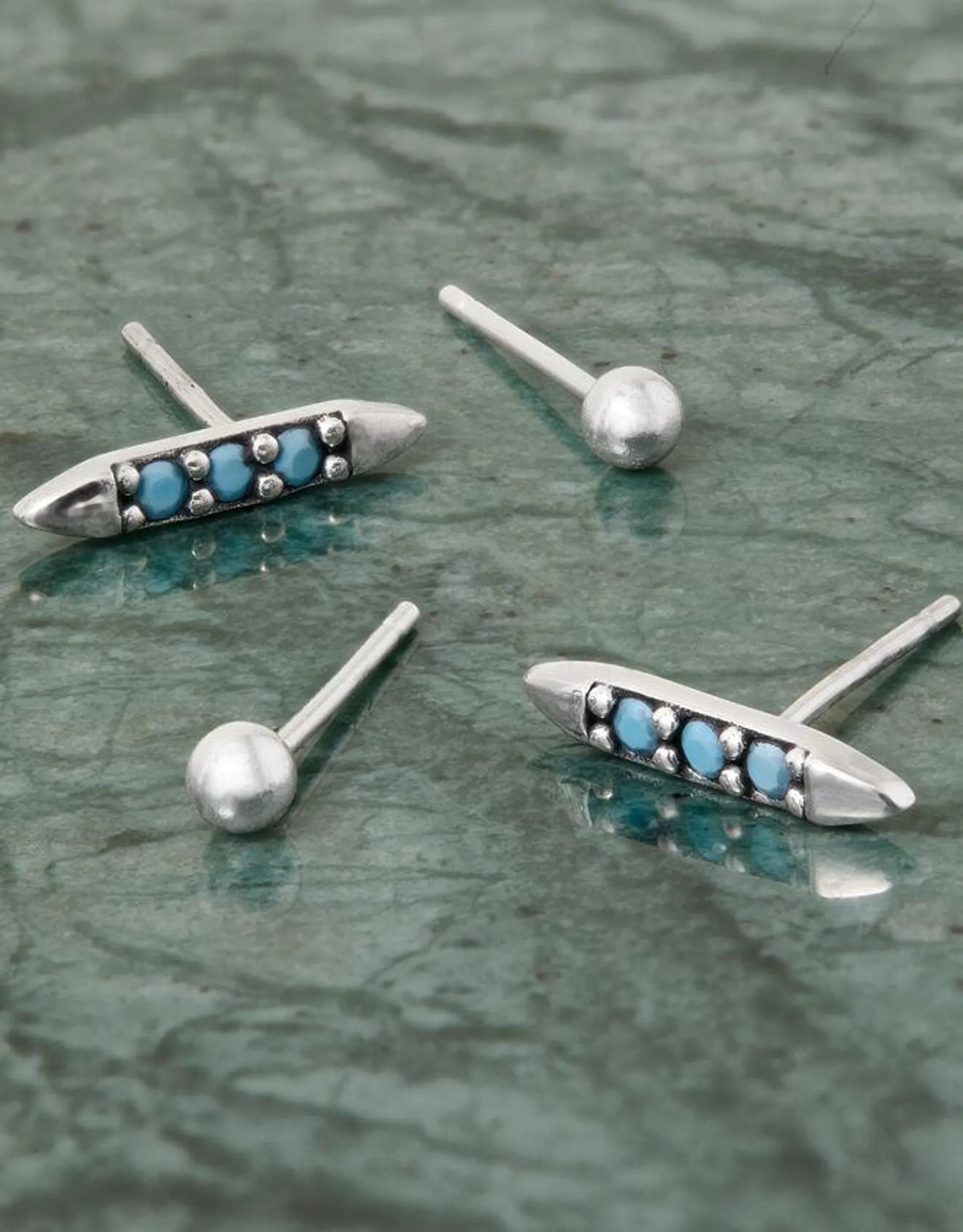 Recycled Sterling Silver Shard Stud Earrings Set of Two