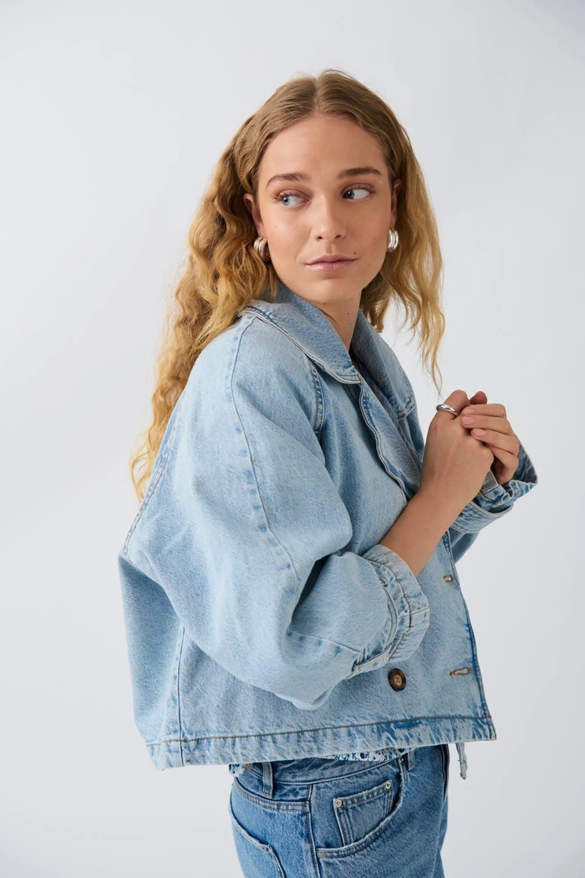 Denim short trench coat