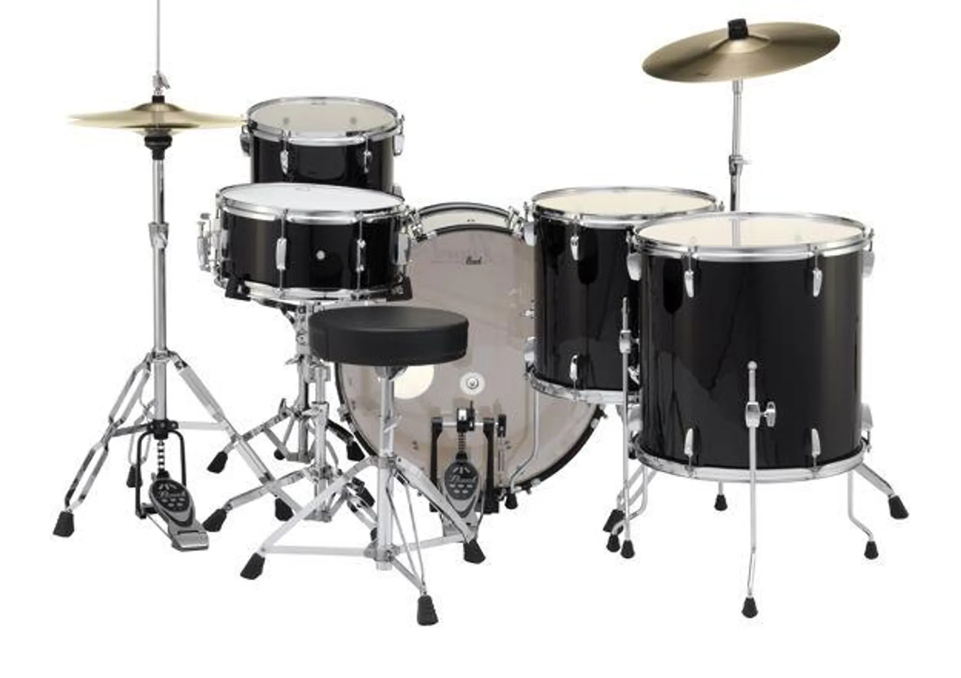 OUTLET | Pearl Roadshow Komplett sett, Jet Black - 22B,12T,14F,16F,14S med HW Cymbaler + 1 extra Cymbal+ Stativ + Stol