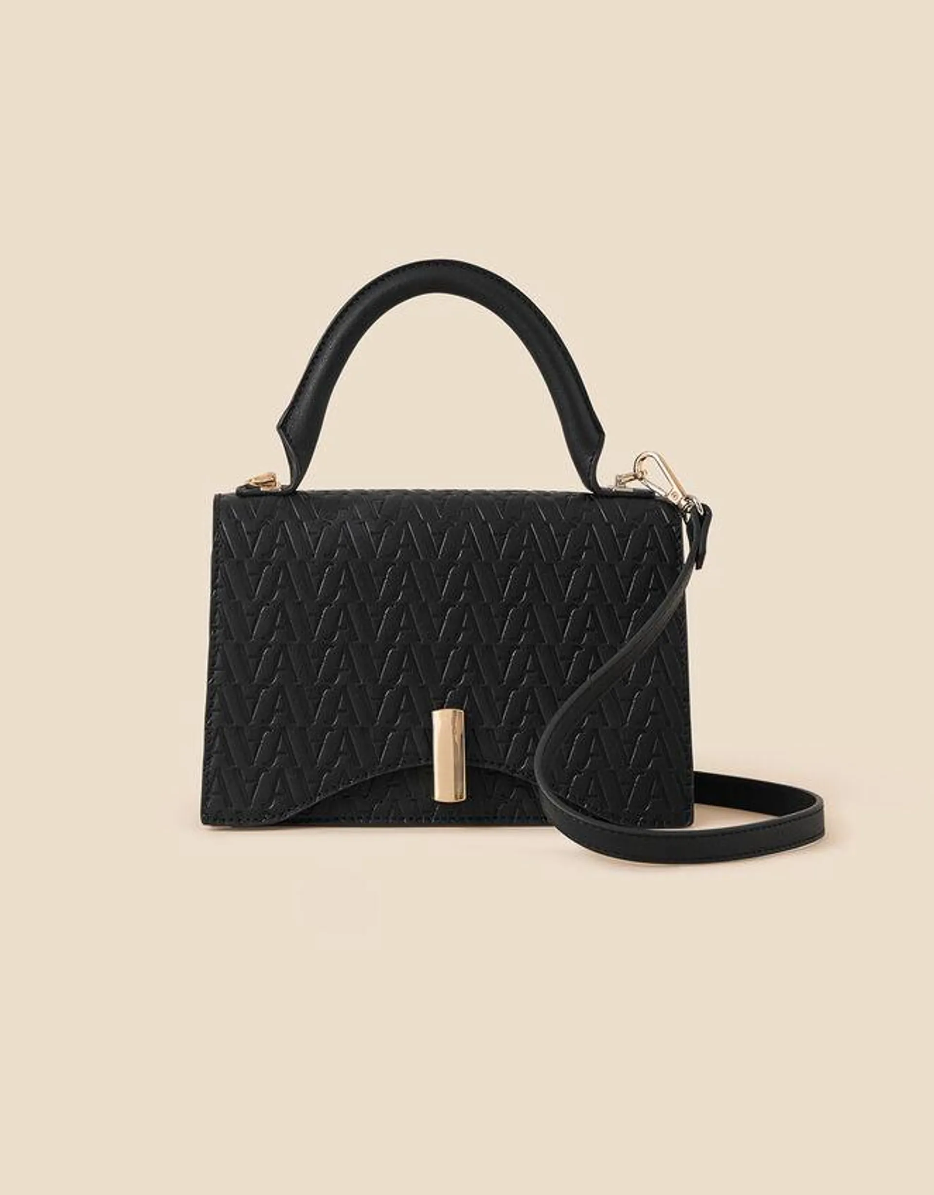 Small Logo Embossed Handheld Bag Black