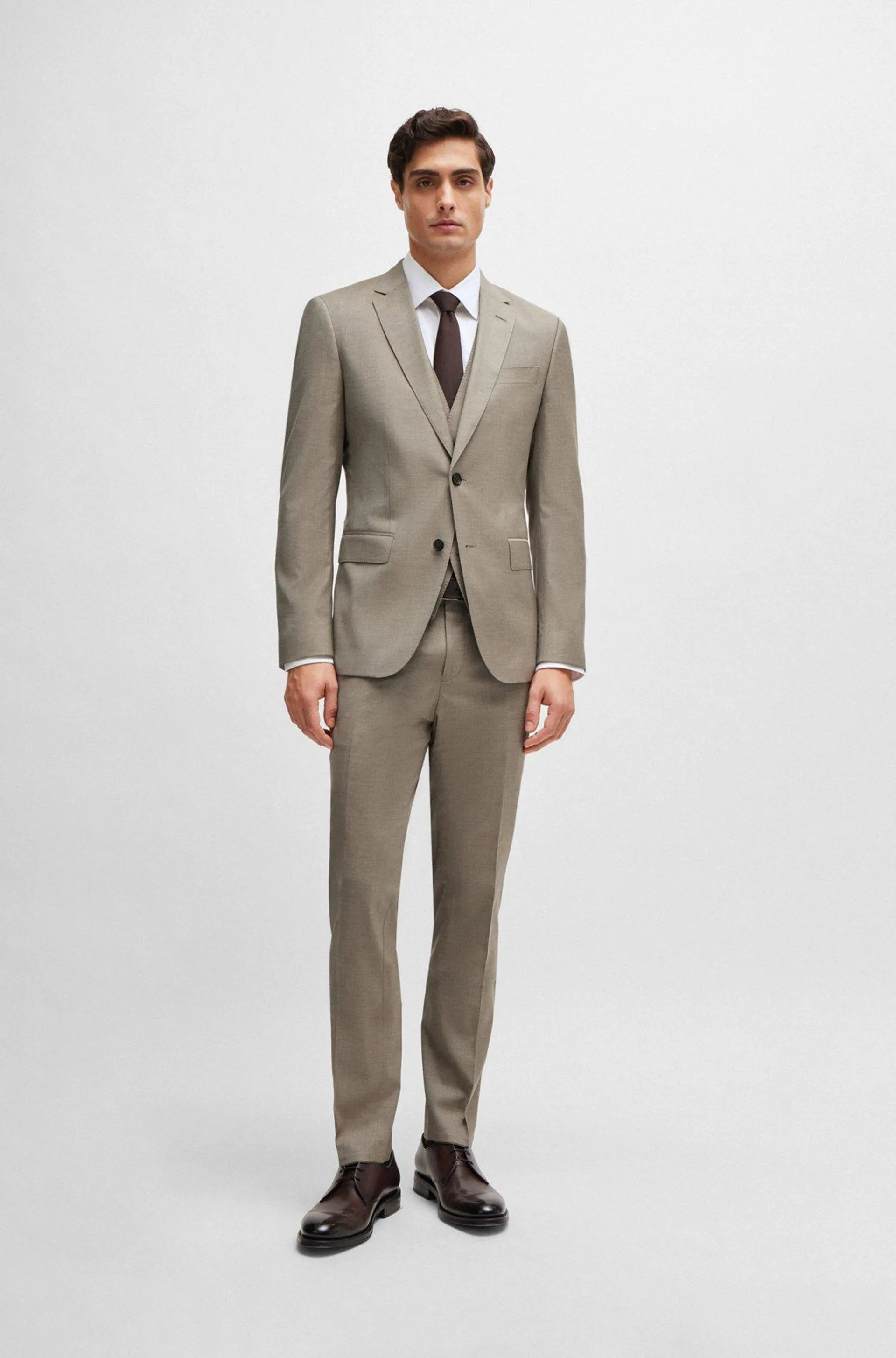 Slim-fit suit in a melange wool blend