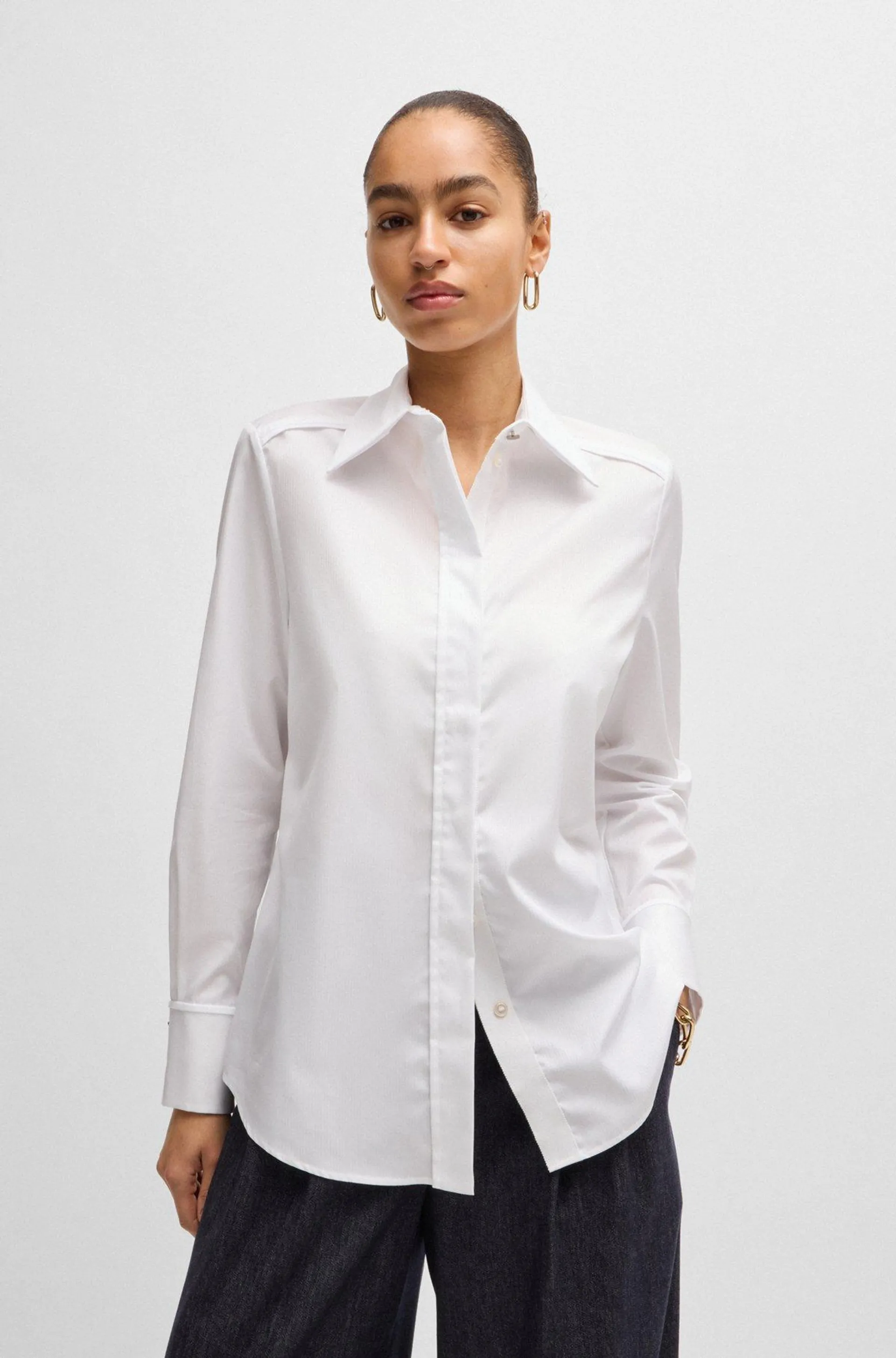 Striped-cotton blouse with concealed placket