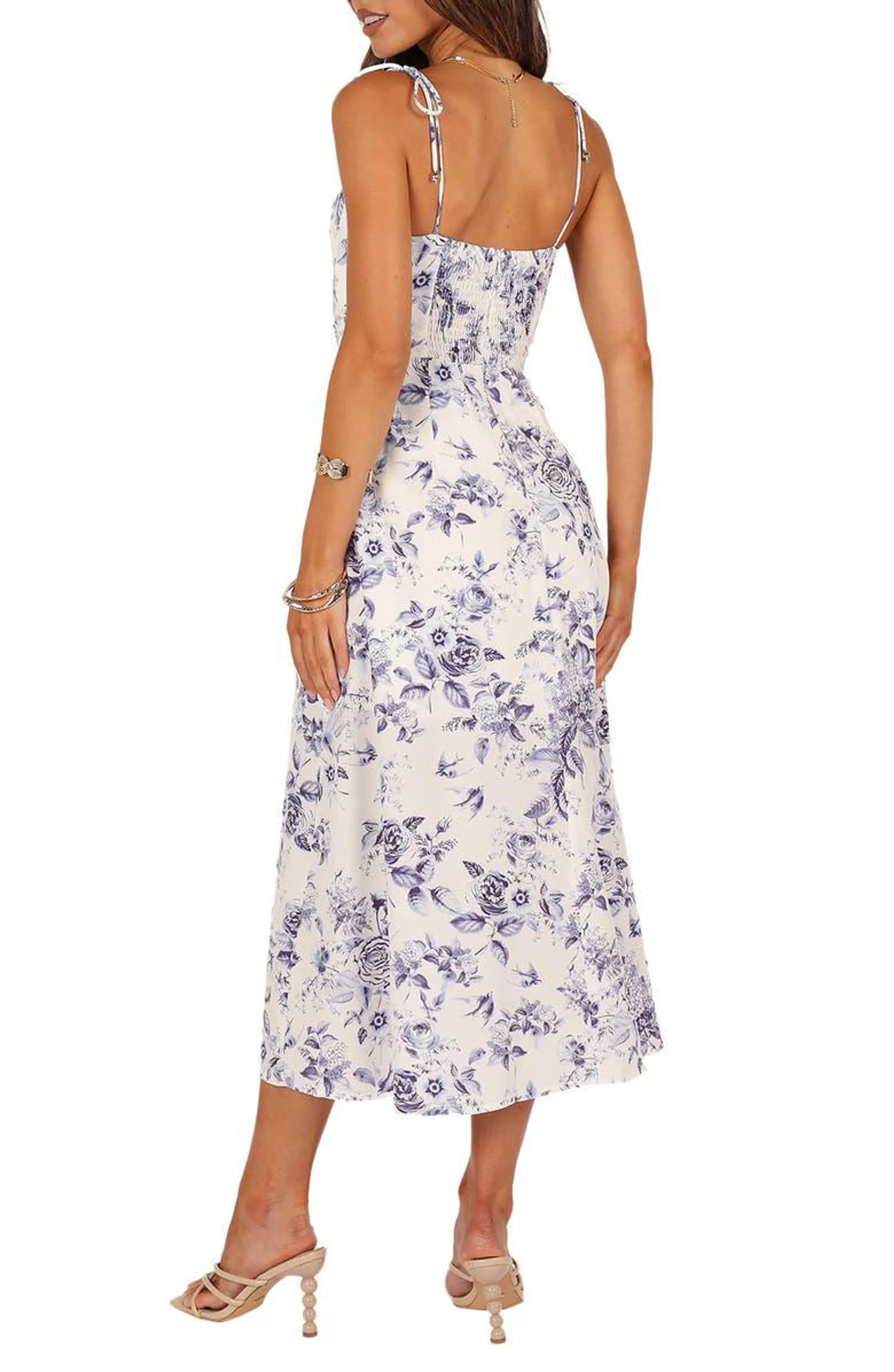 Azelia Floral Tie Strap Midi Dress