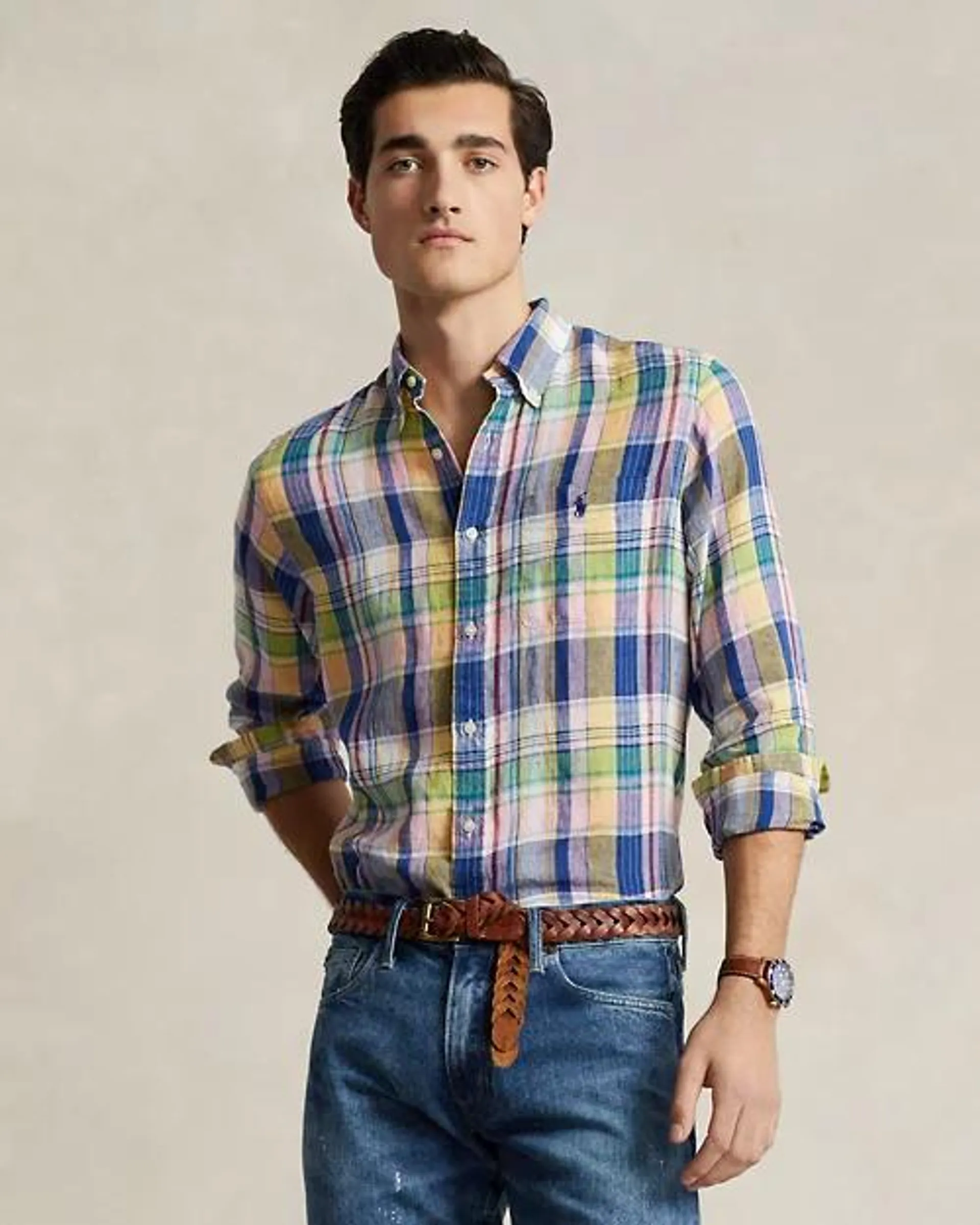 Custom Fit Plaid Linen Shirt