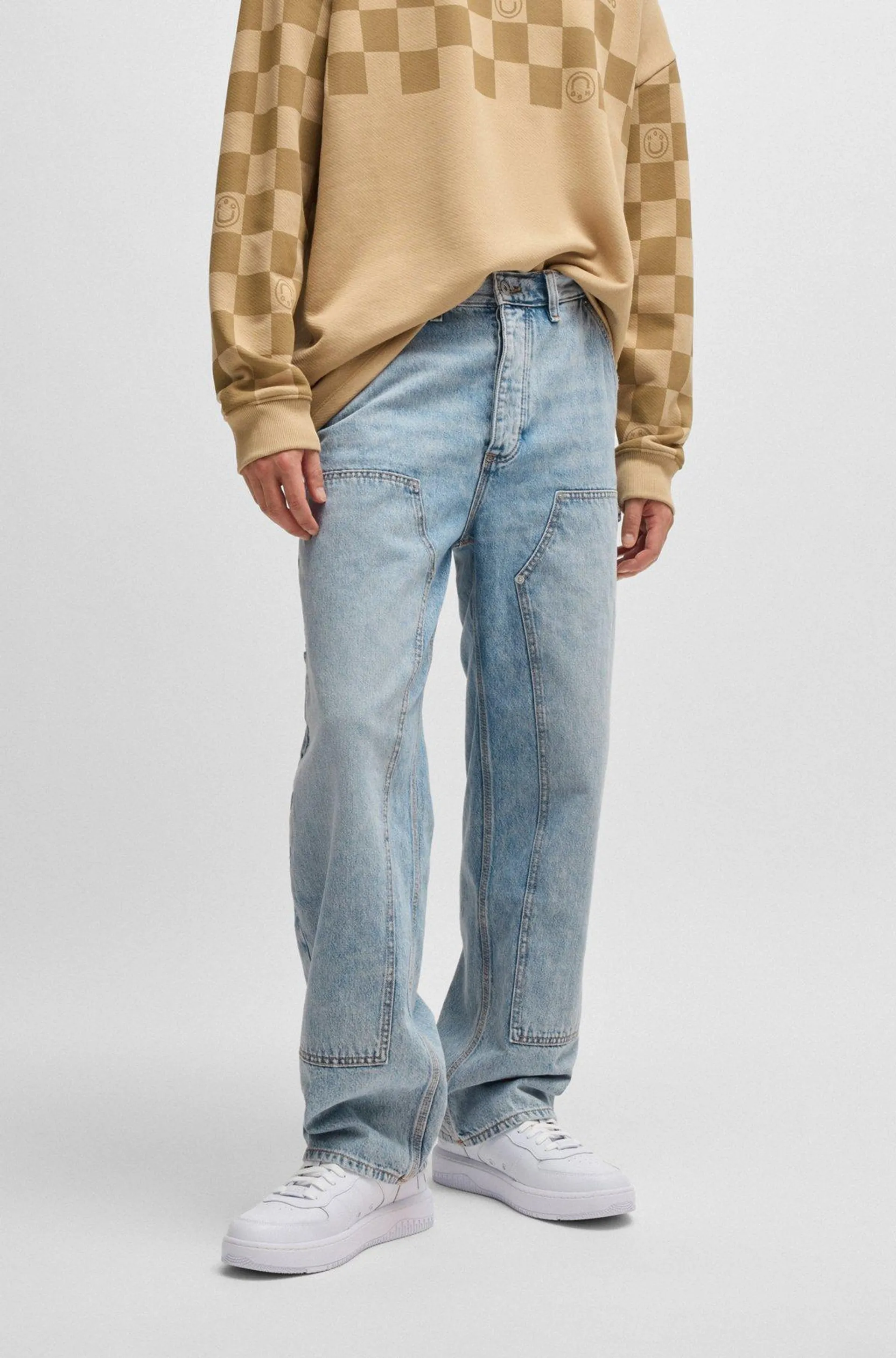 Baggy-fit carpenter jeans in cotton denim