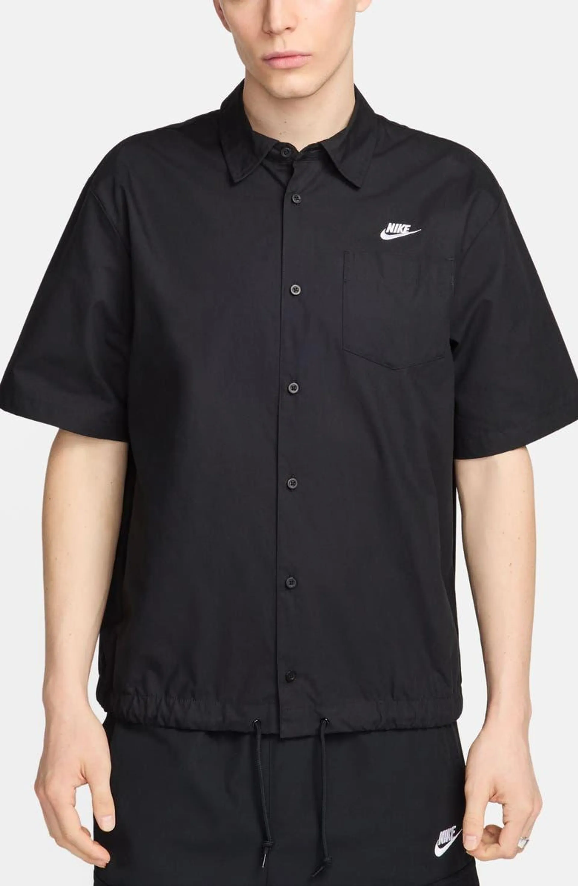 Club Venice Short Sleeve Drawstring Hem Cotton Button-Up Shirt