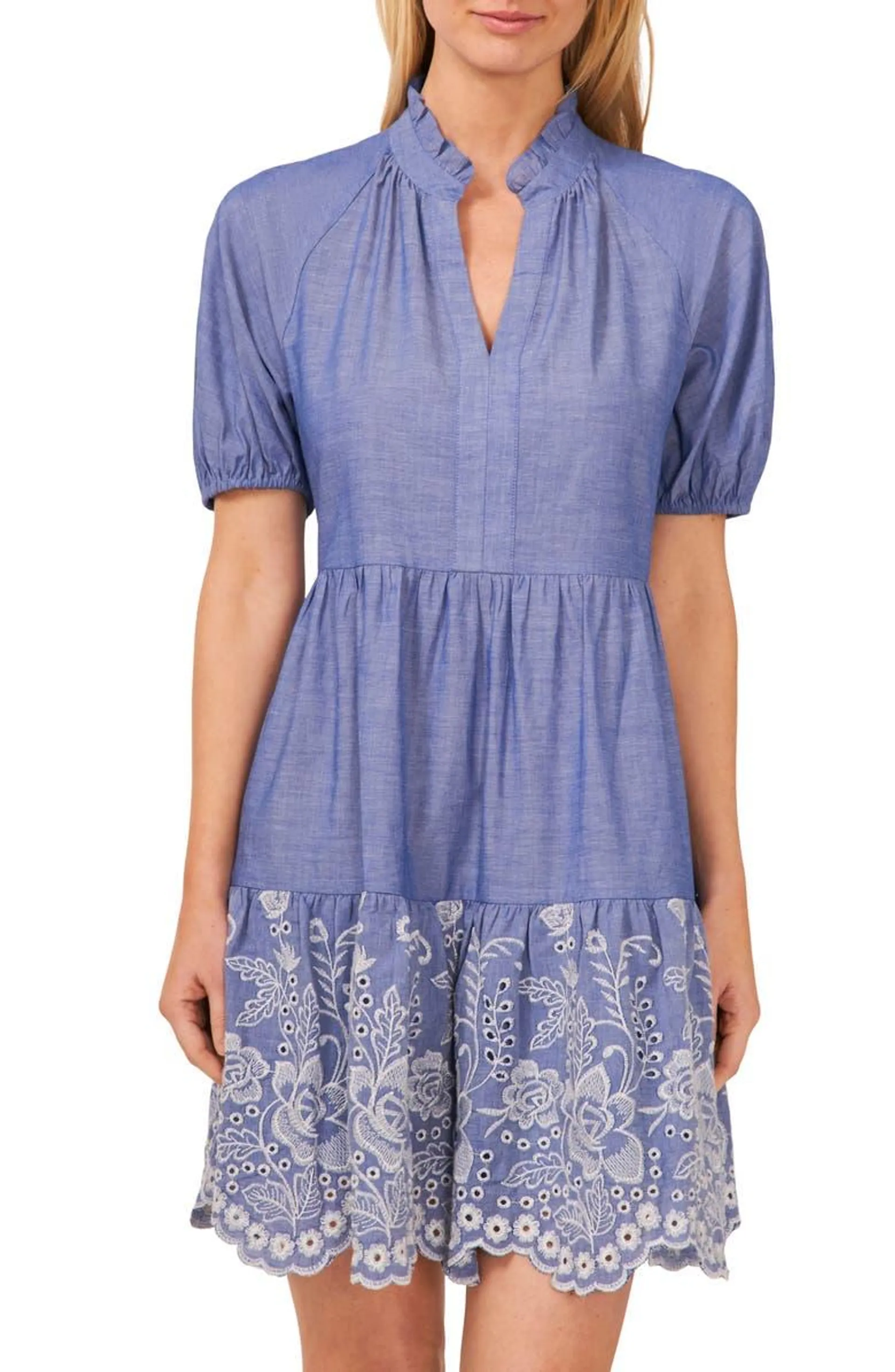 Embroidered Chambray Dress