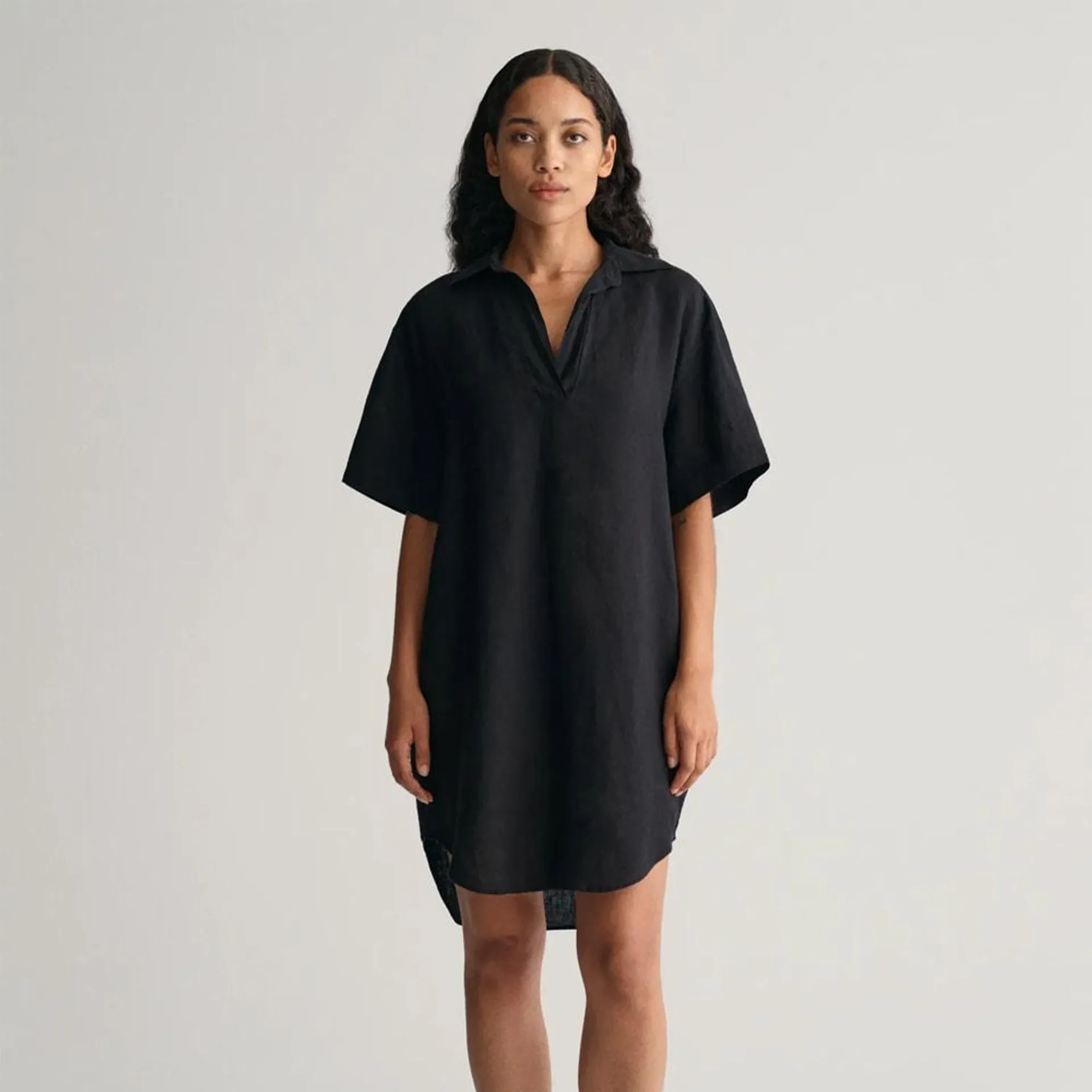 Relaxed Short Sleeve Linen Caftan - Ebony Black