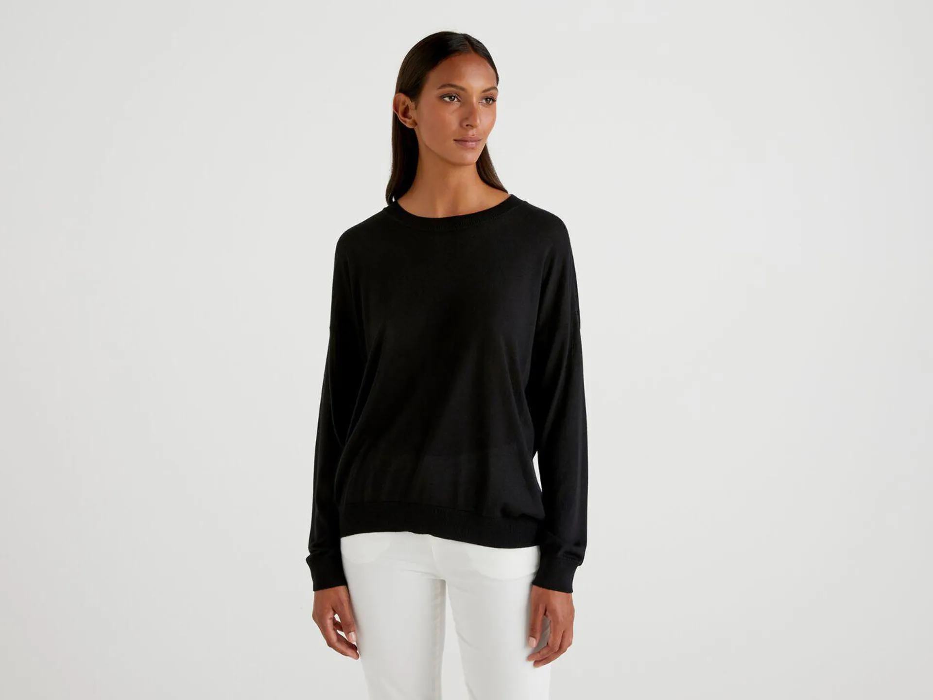 Benetton Relaxed Boxy Fit Gensere Dame Svarte | Norge-1742830