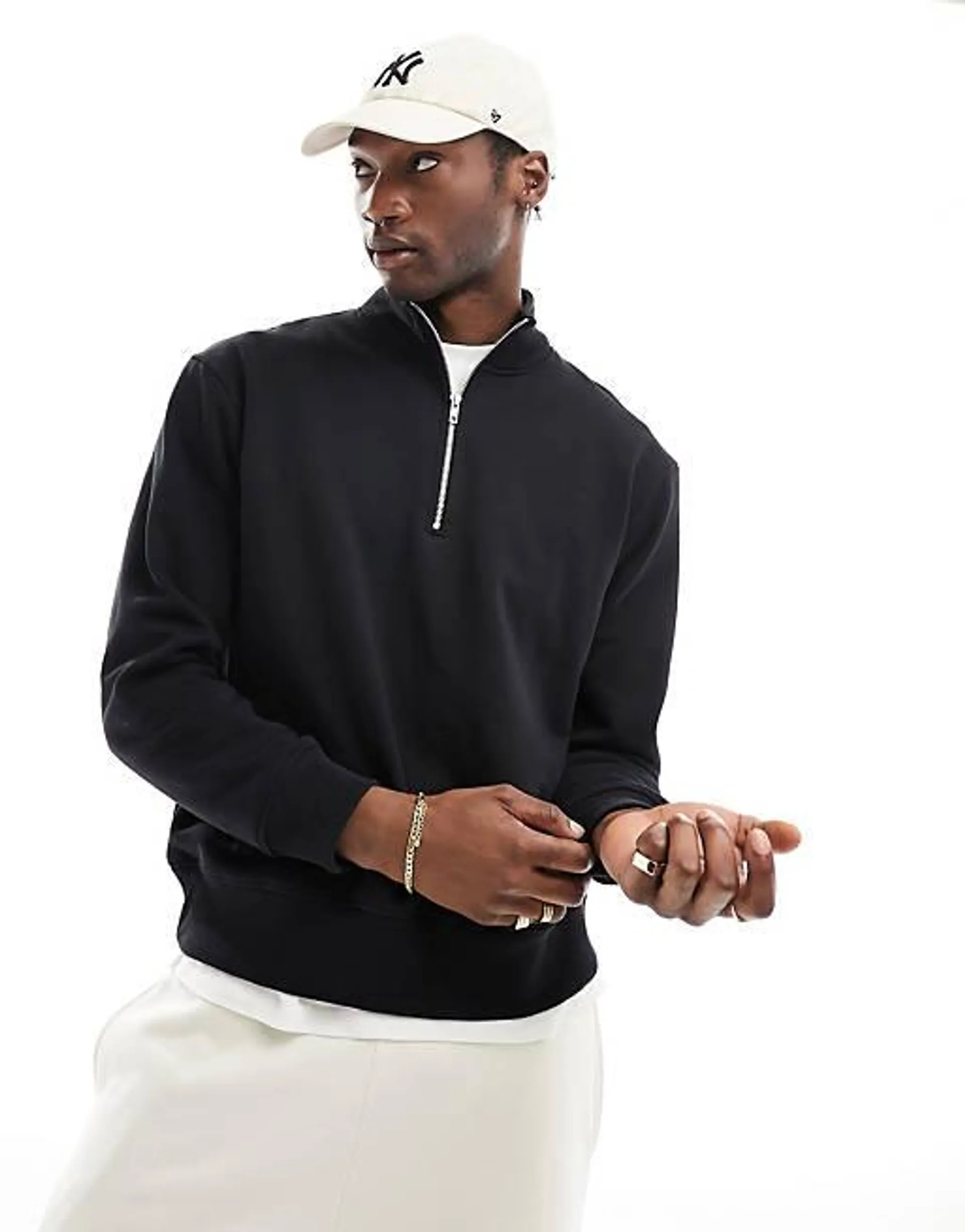 ASOS DESIGN heavyweight oversized quarter zip sweatshirt in black