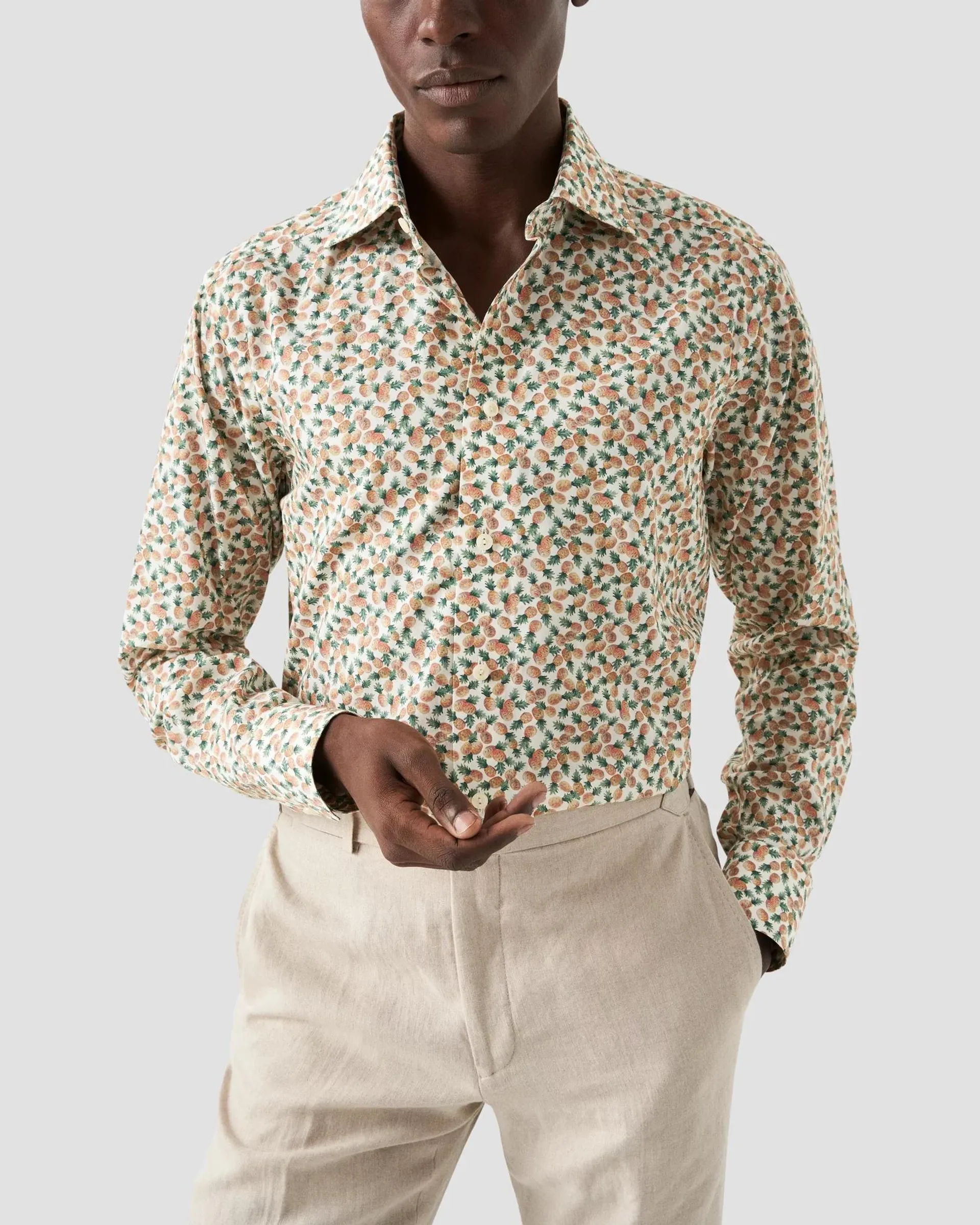 Orange Pineapple Print Cotton & TENCEL™ Lyocell Shirt