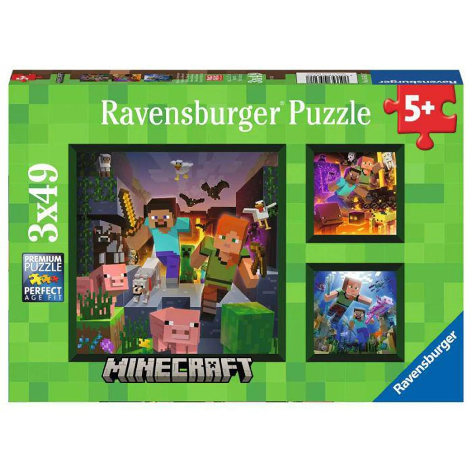 Ravensburger Puslespill 3x49 Brikker - Minecraft Biomes