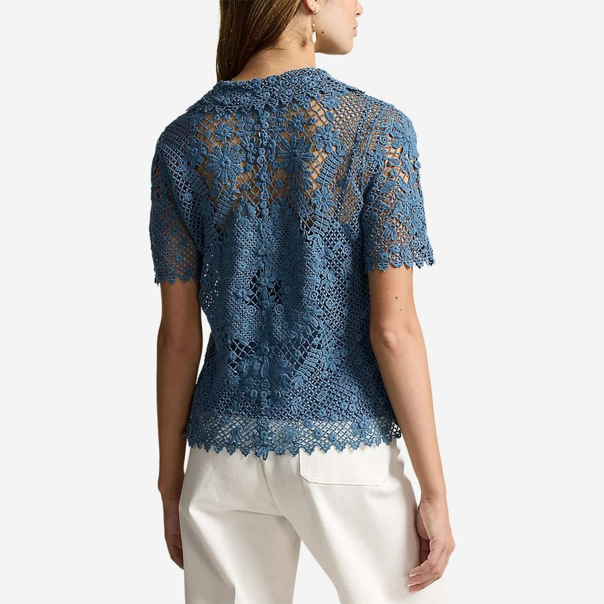 Floral Cotton Lace Blouse - Channel Blue