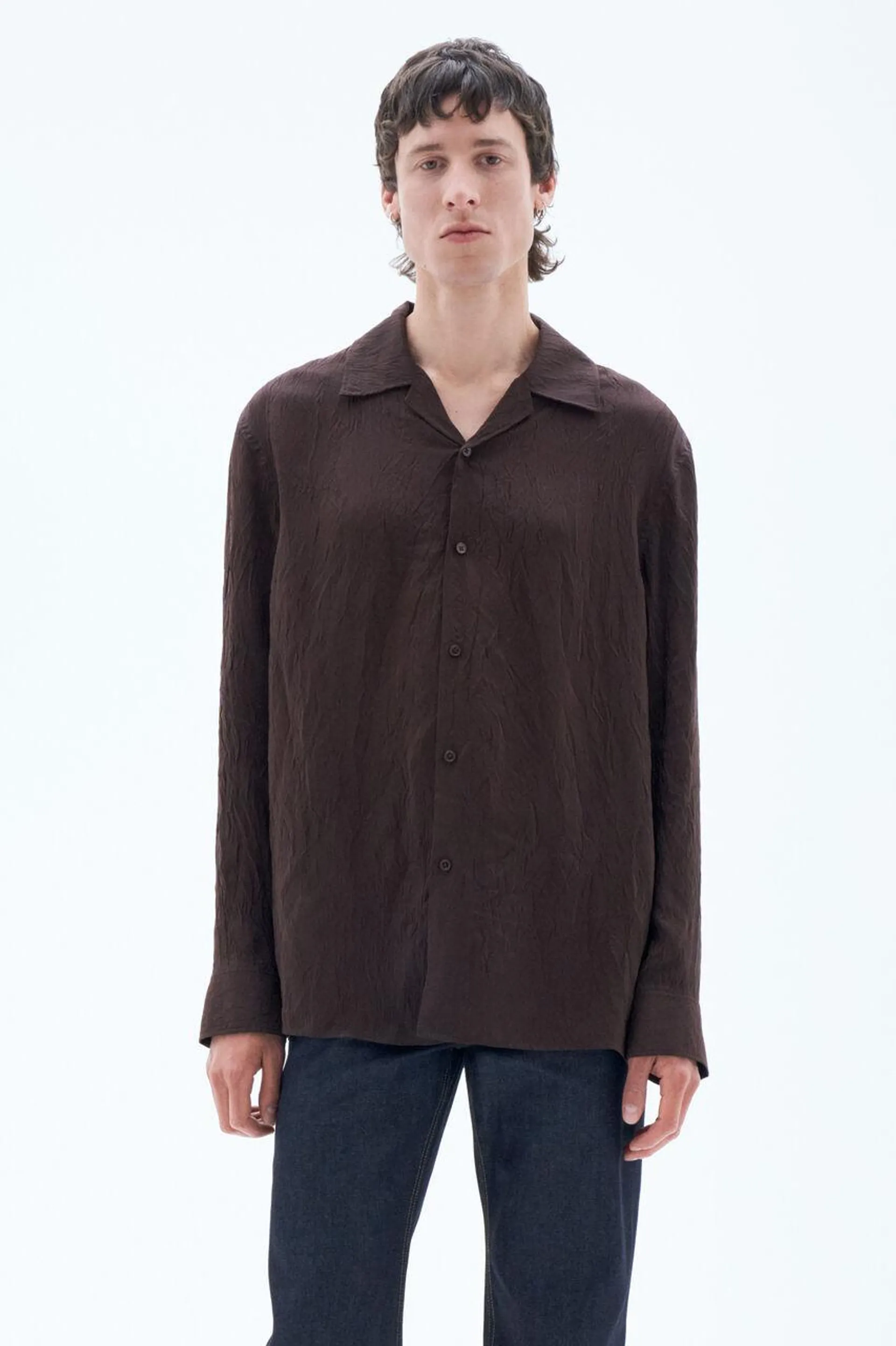 Crinkled Resort Shirt Dark Chocolate
