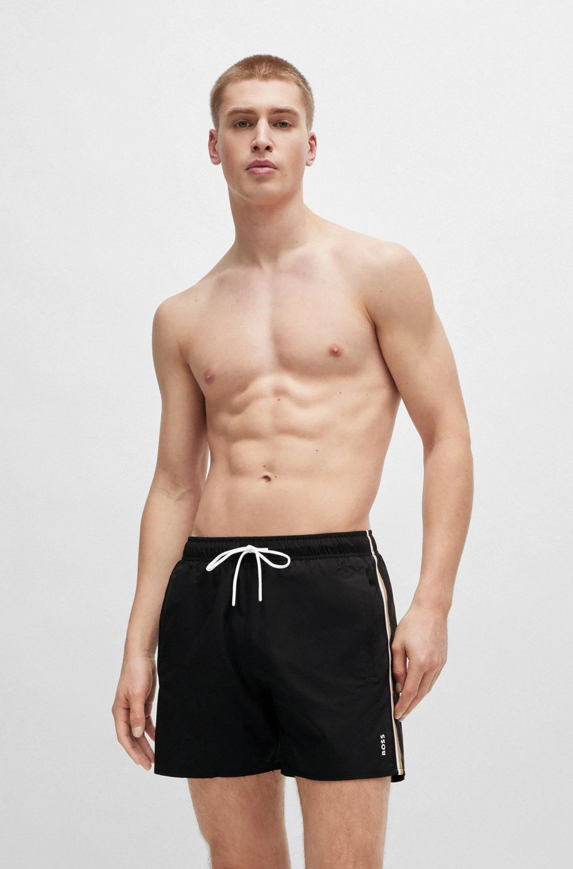 Swim shorts with signature stripe and logo