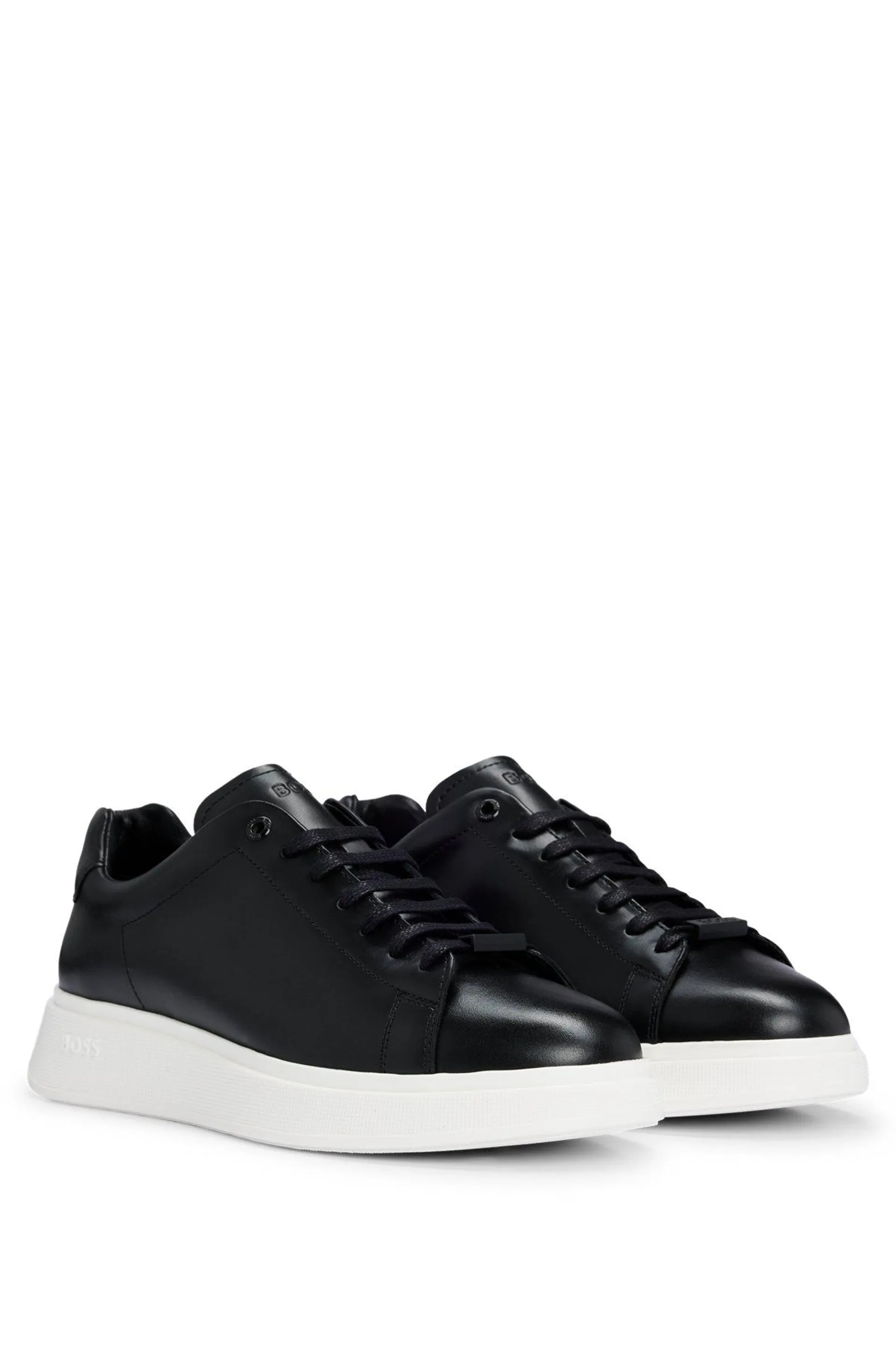 Leather trainers with rubber outsole