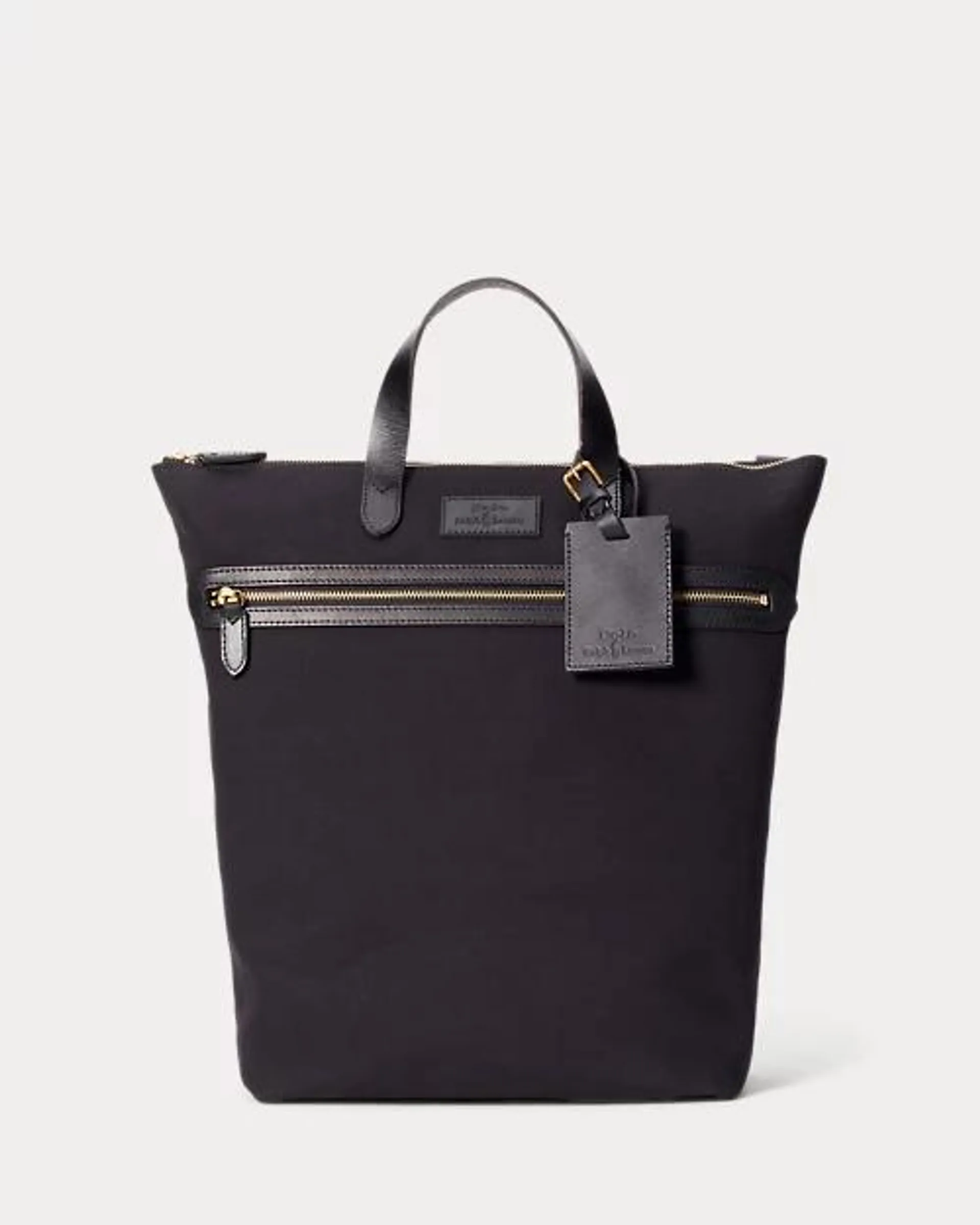 Leather-Trim Canvas Tote