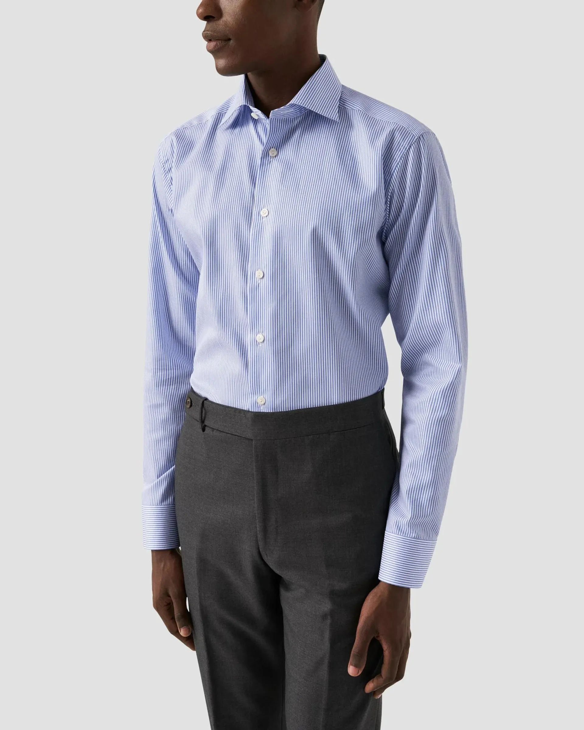 Mid Blue Striped Fine Twill Shirt