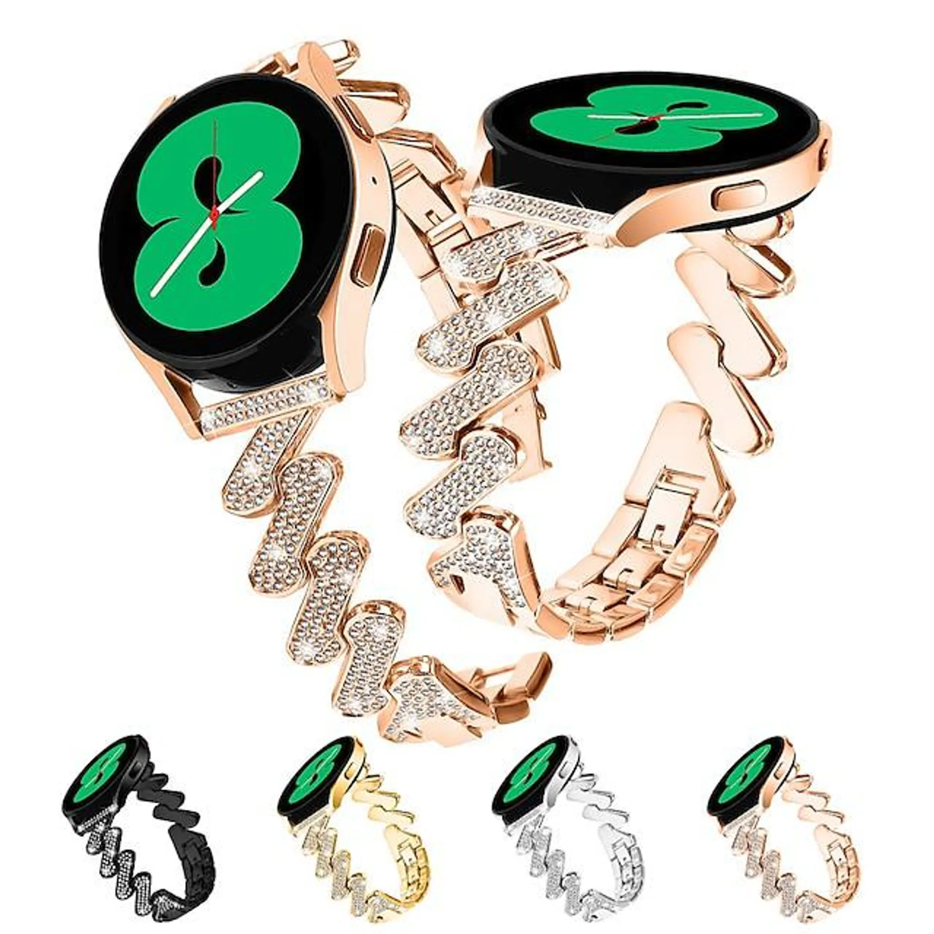 Klokkerem til Samsung Galaxy Watch 6/5/4 40/44mm, Galaxy Watch 5 Pro 45mm, Galaxy Watch 4/6 Classic 42/46/43/47mm, Watch 3, Active 2, Gear S2 Legering Erstatning Stropp Dame Glimmer Bling Diamond