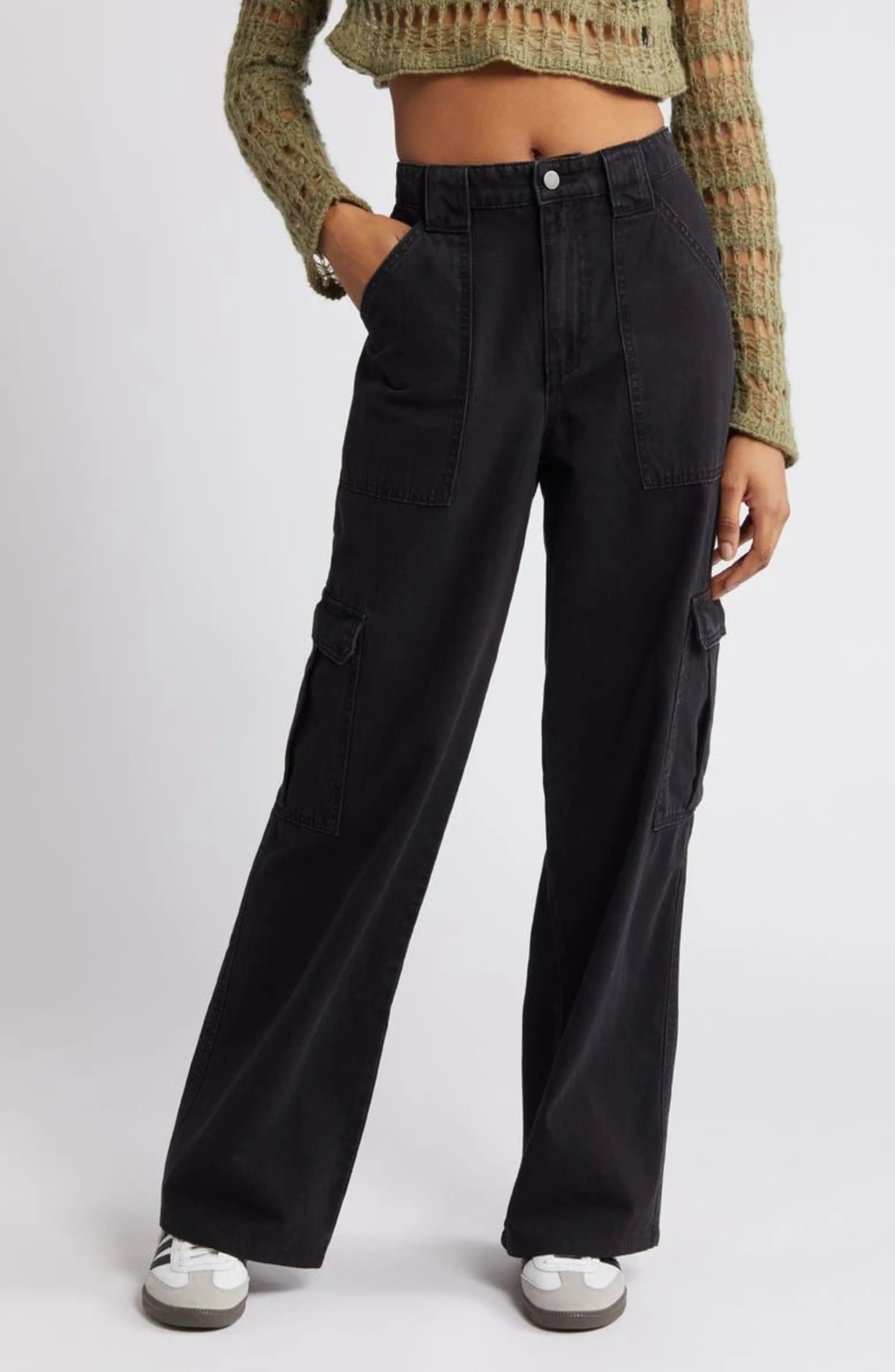 Elastic Waist Wide Leg Carpenter Jeans