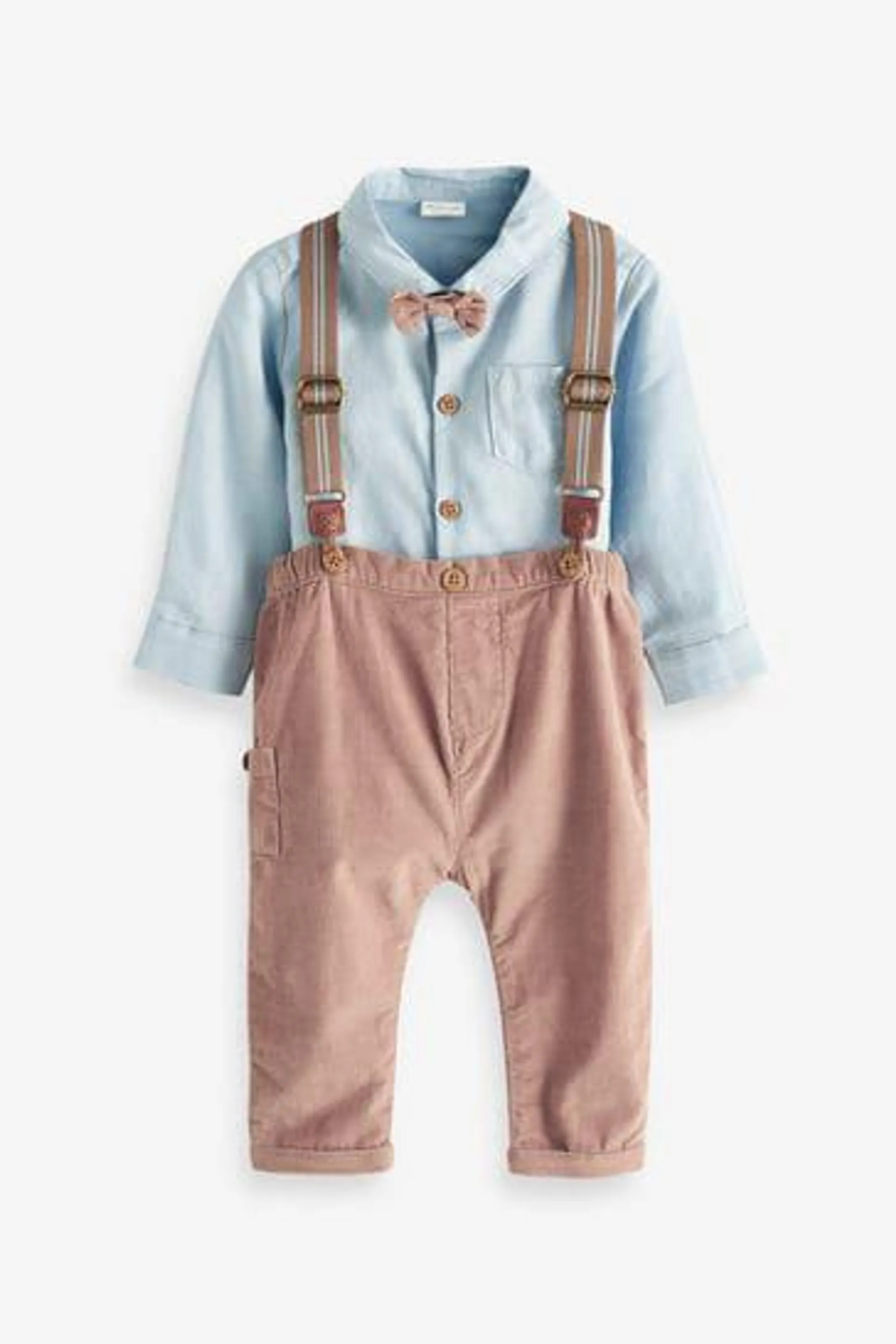 Smart Baby 4 Piece Shirt Body, Bow Tie, Trousers And Braces Set (0mths-2yrs)