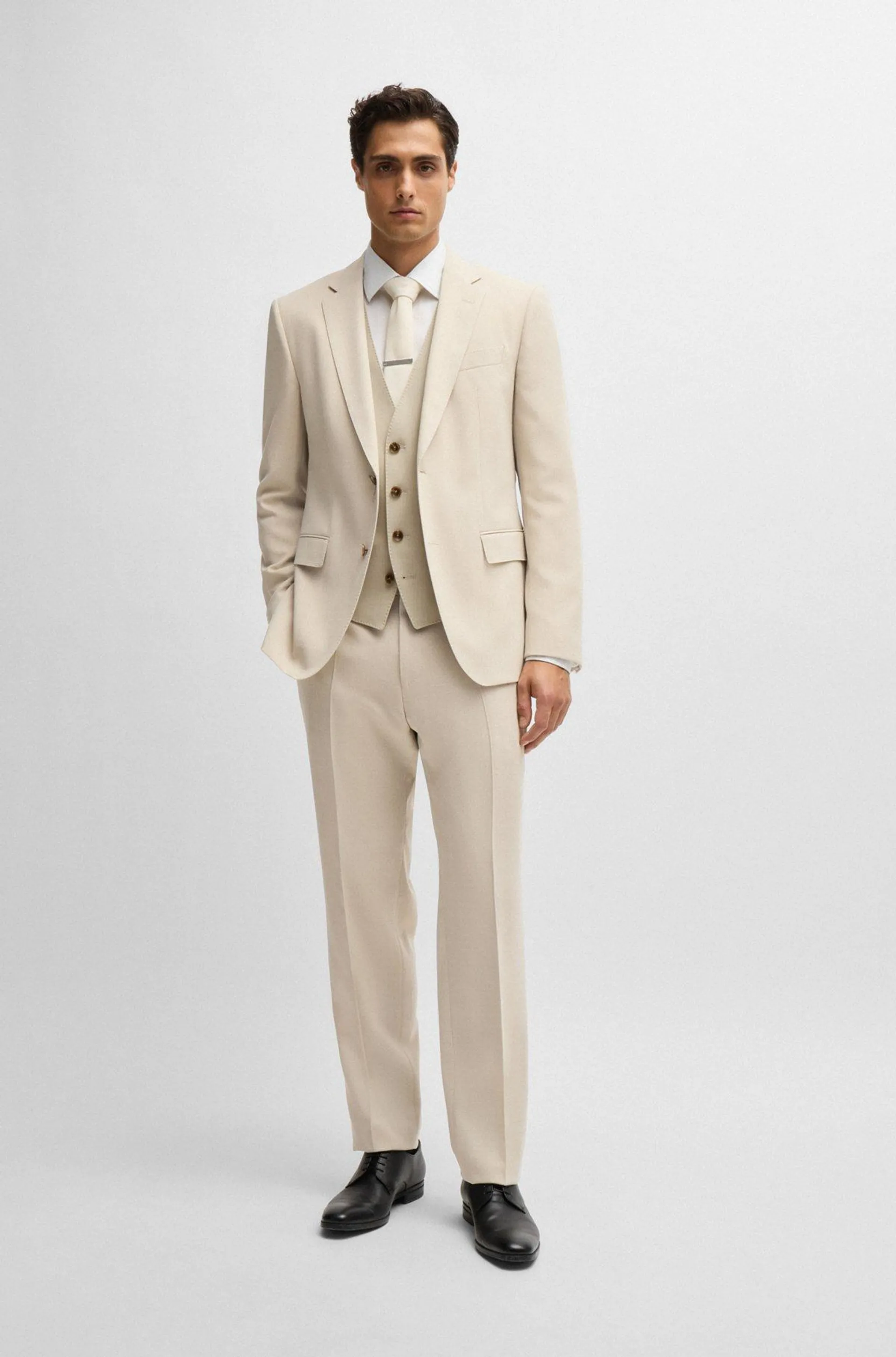 Three-piece slim-fit suit in micro-patterned fabric