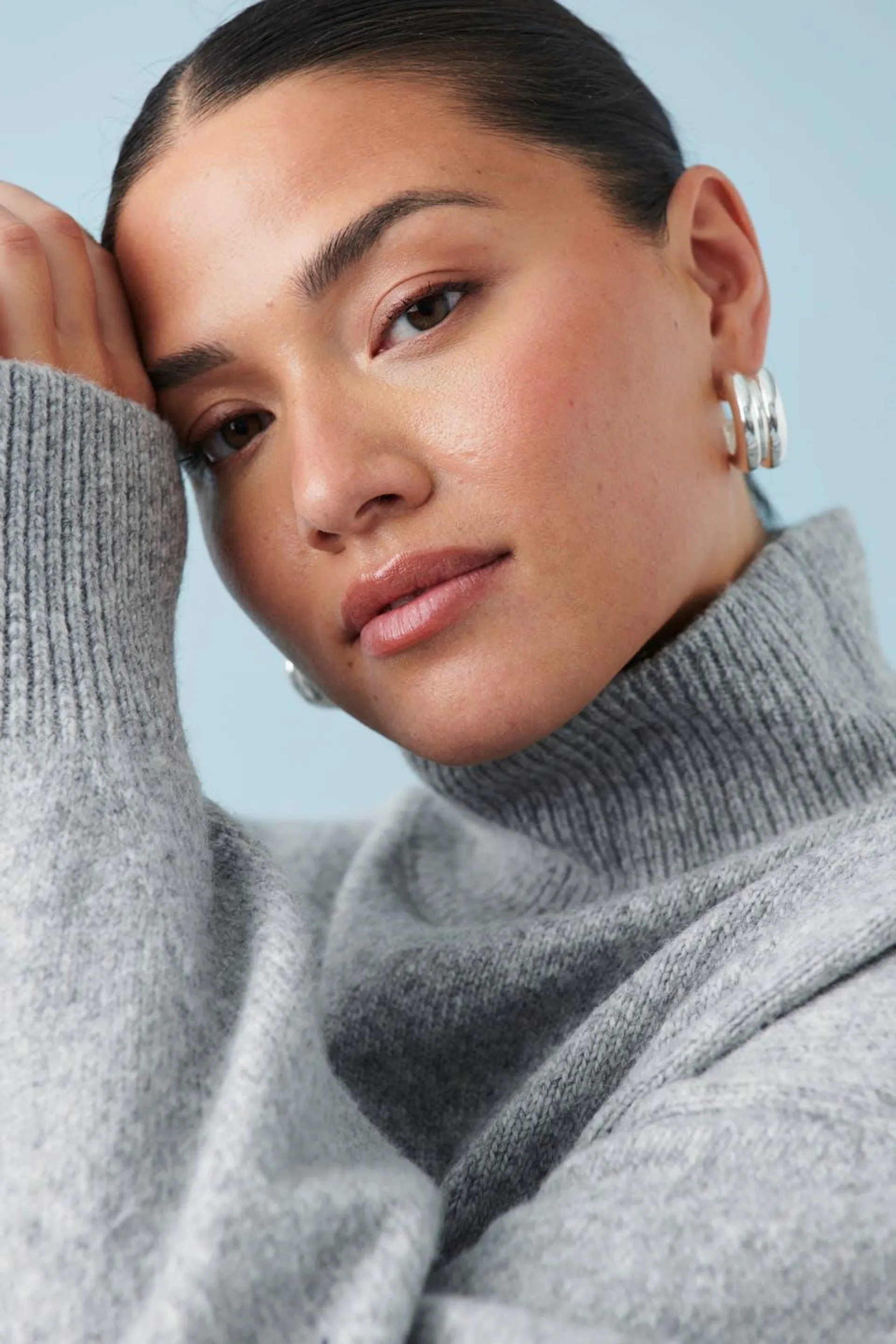 Funnel neck knit sweater