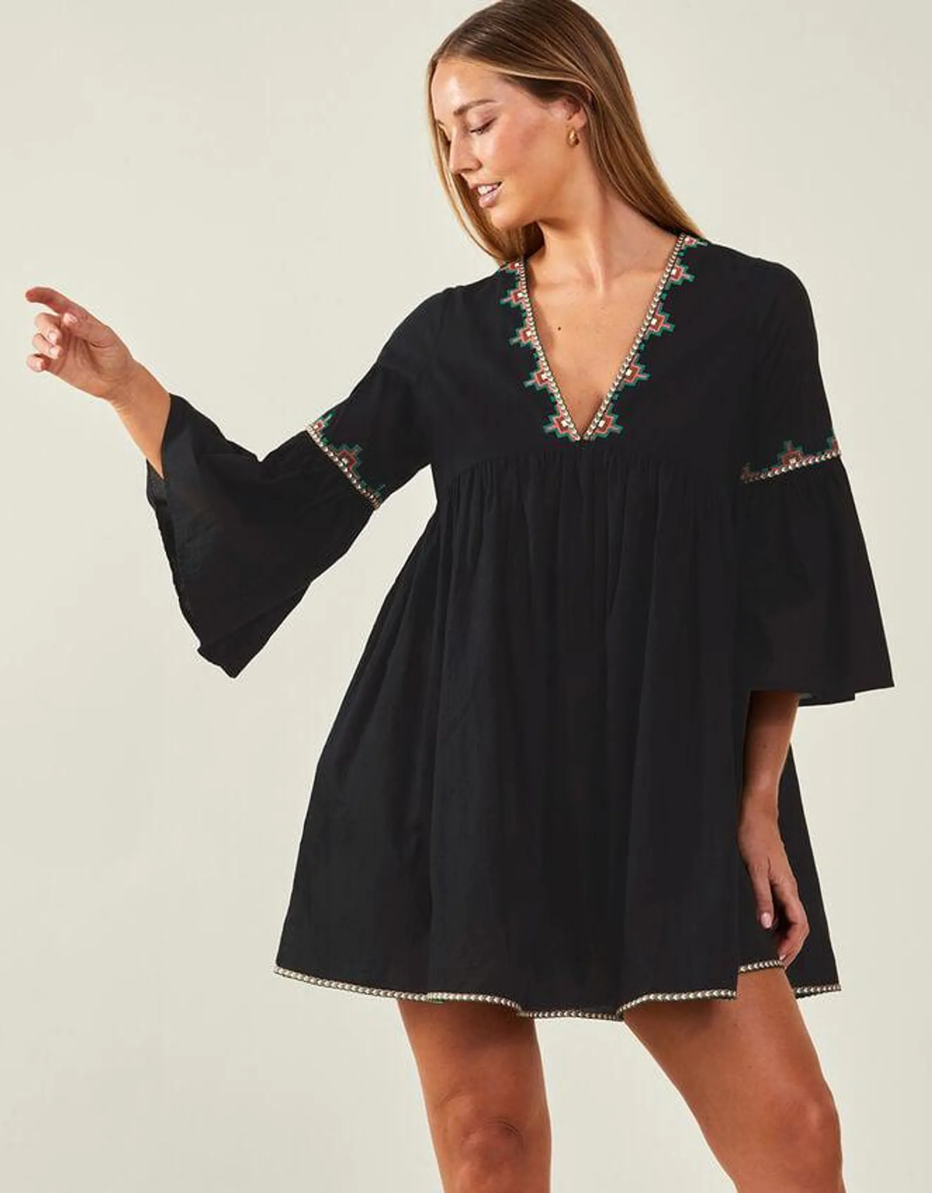 Geometric Embroidered Dress Black