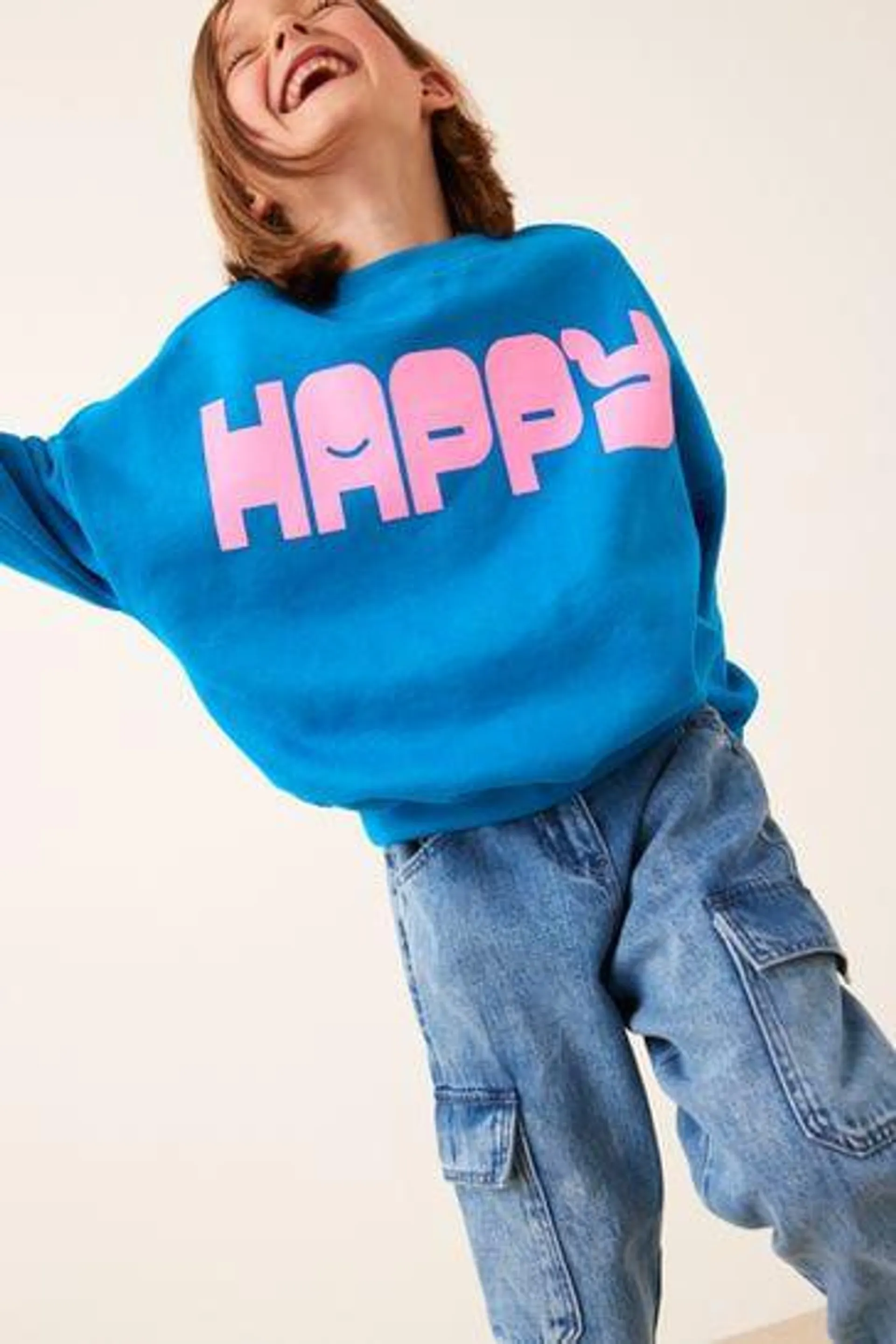 Happy Oversized Slogan Long Sleeve Sweatshirt (3-16yrs)