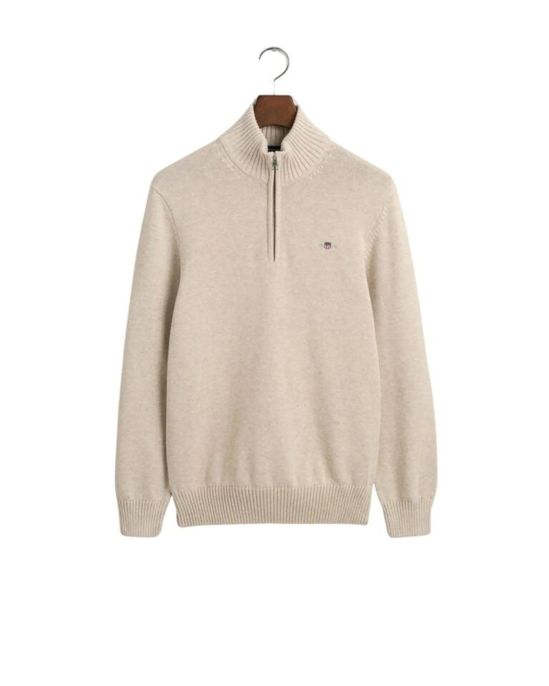 Casual Cotton Half-Zip Sweater – Beige