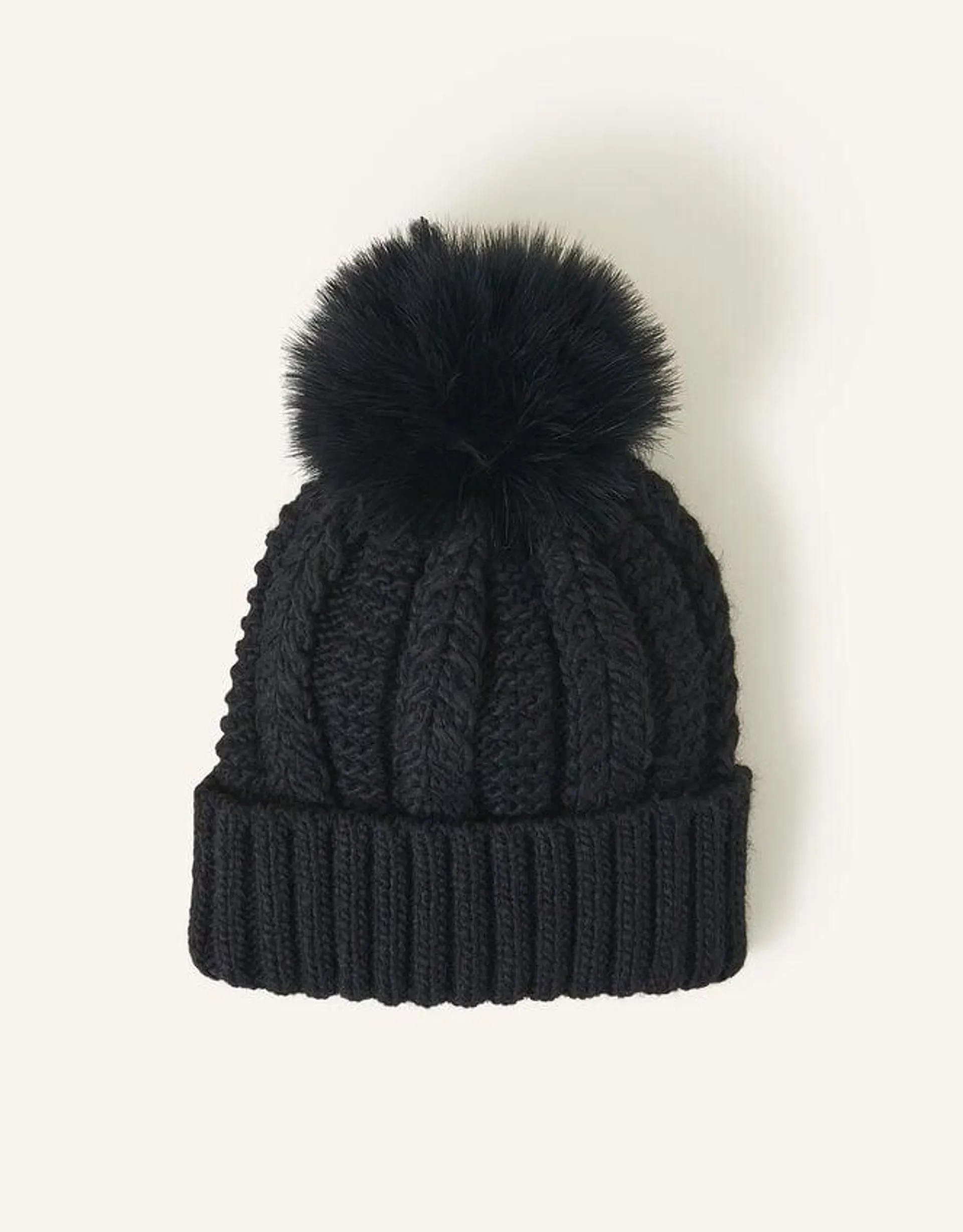 Pom-Pom Beanie Hat Black