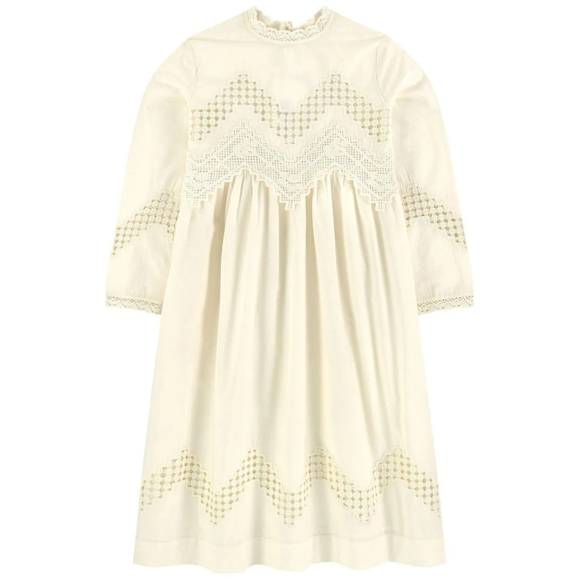 Lace Panel Poplin Kjole Hvit