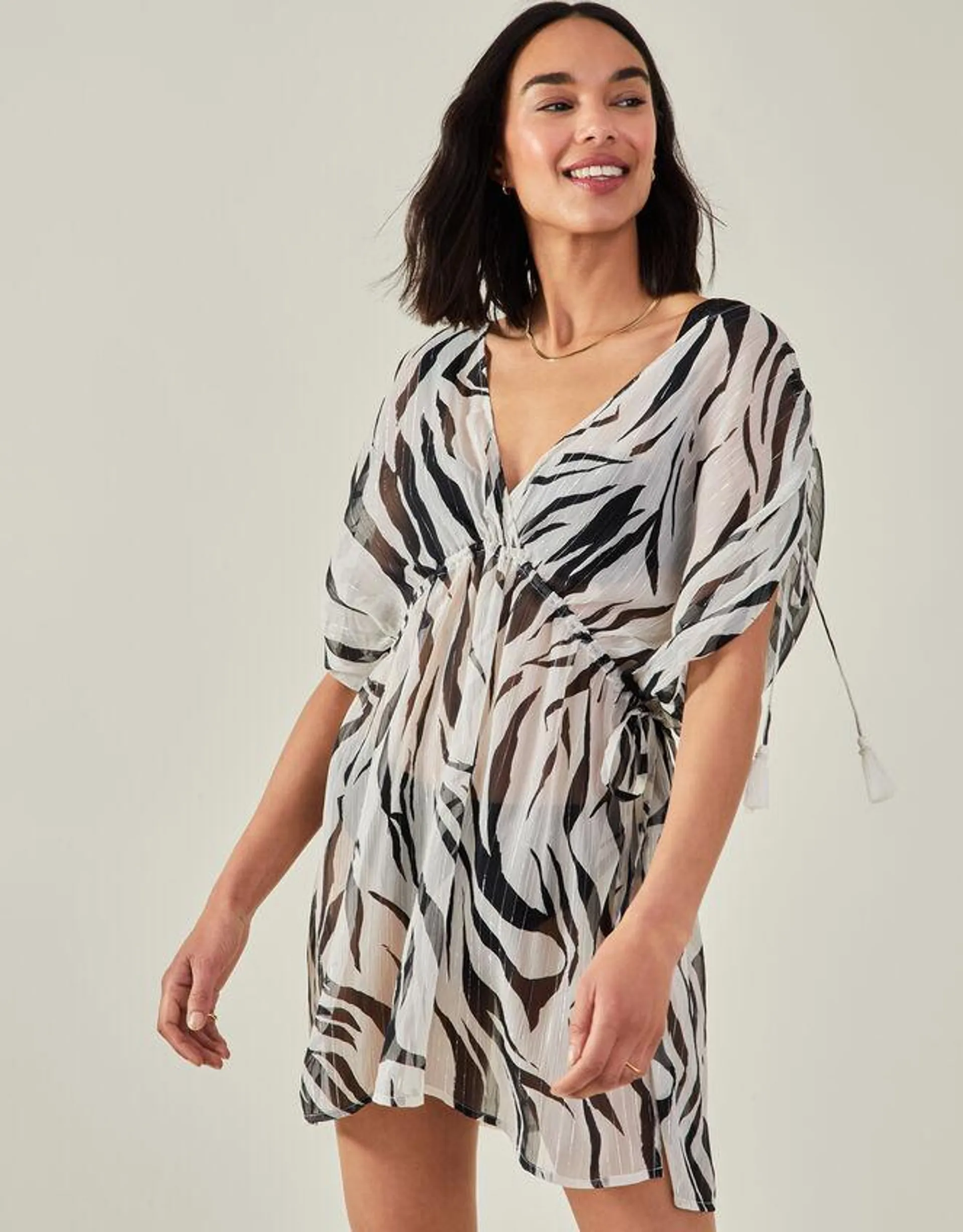 Zebra Print Metallic Kaftan Ivory