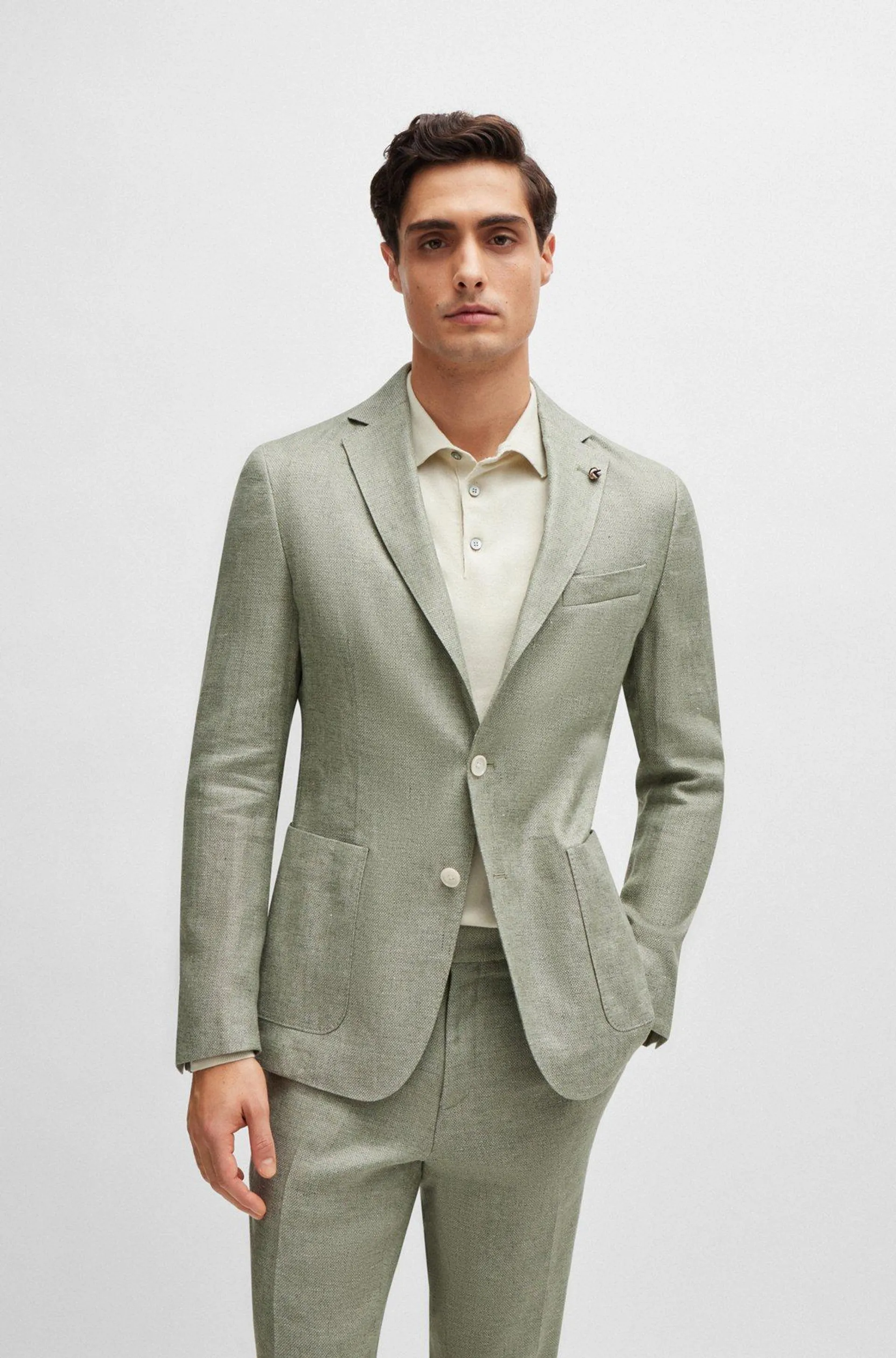 Slim-fit jacket in a micro-patterned linen blend