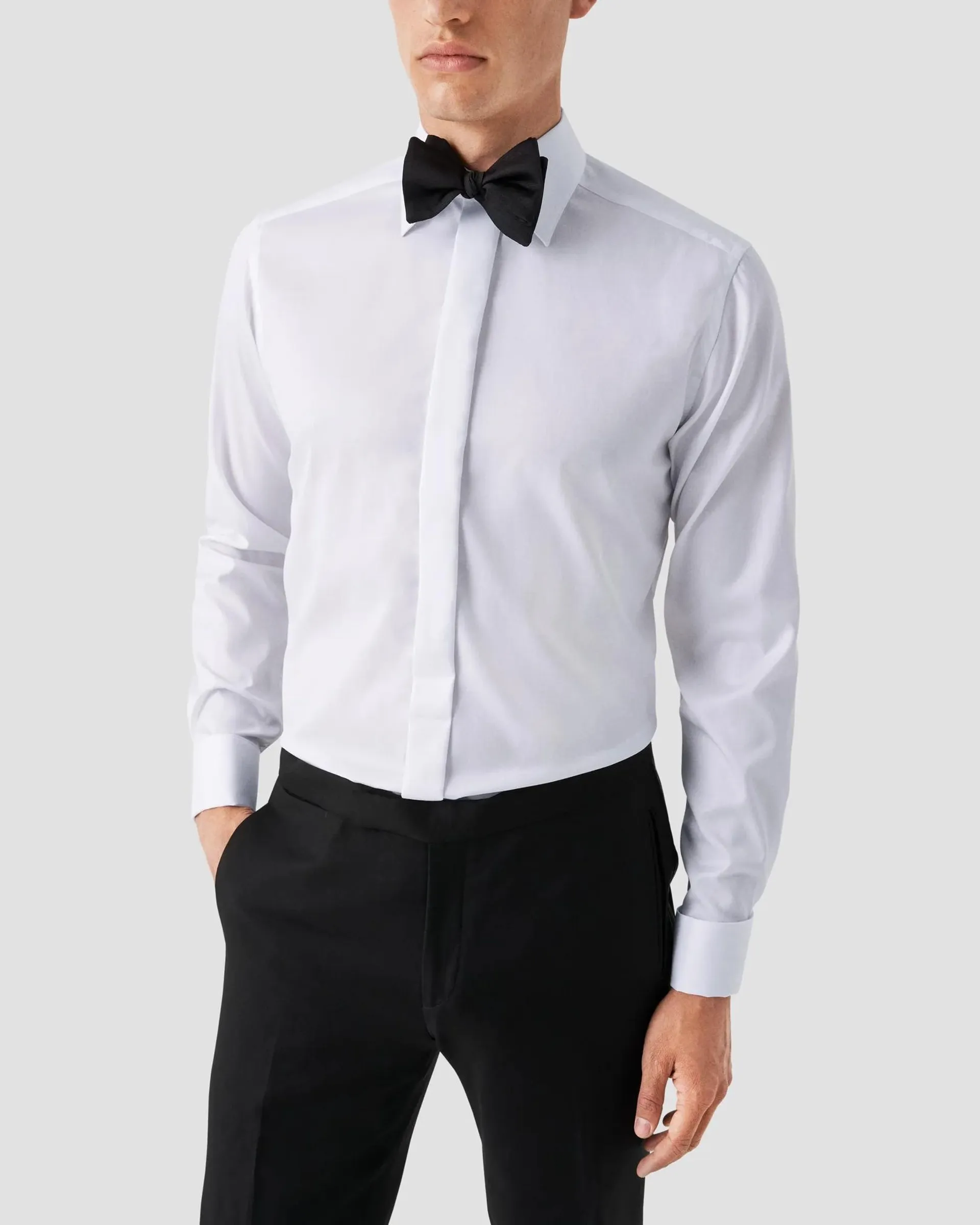 White Signature Twill Tuxedo Shirt