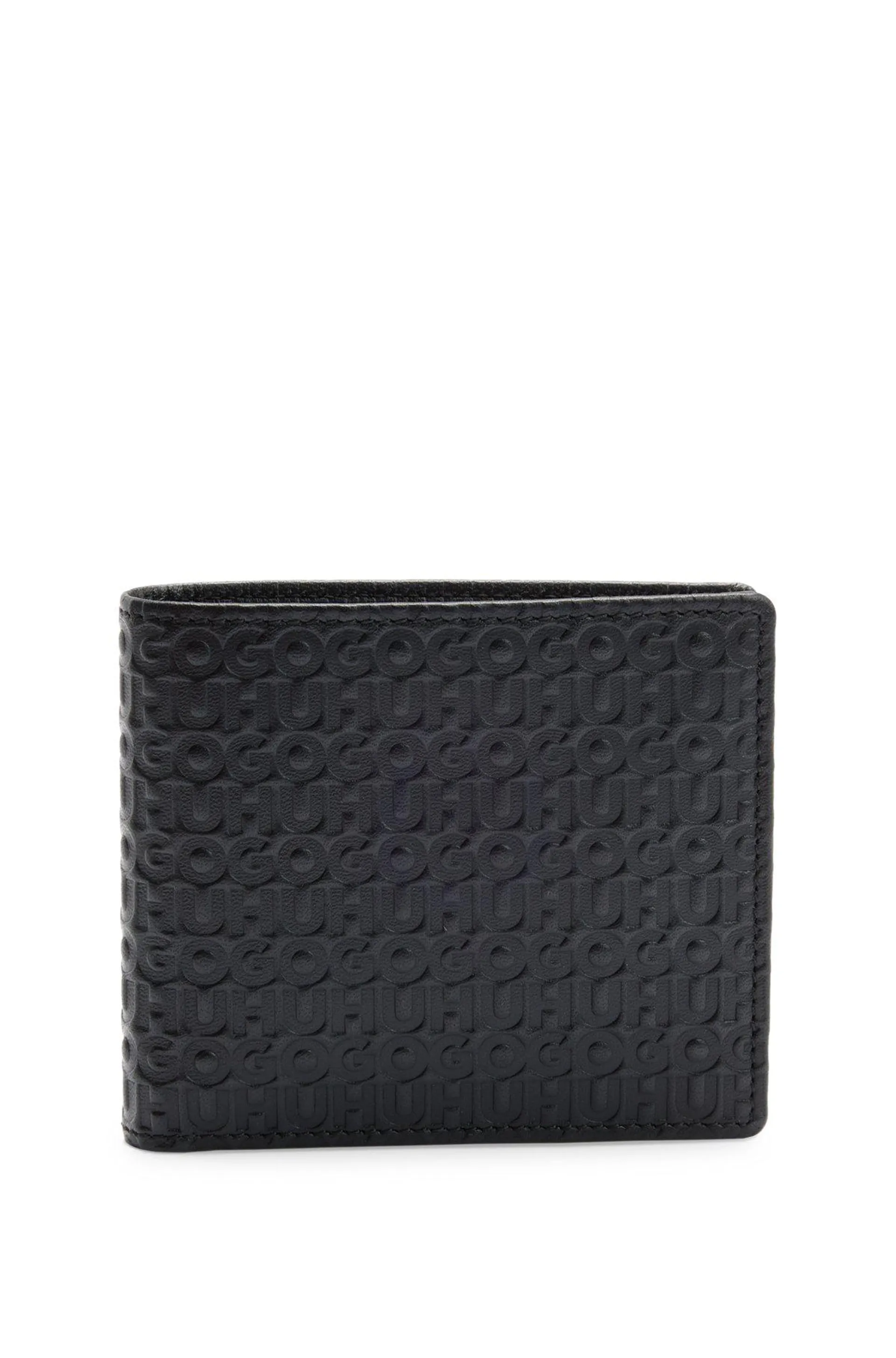 Leather wallet with embossed stacked logos