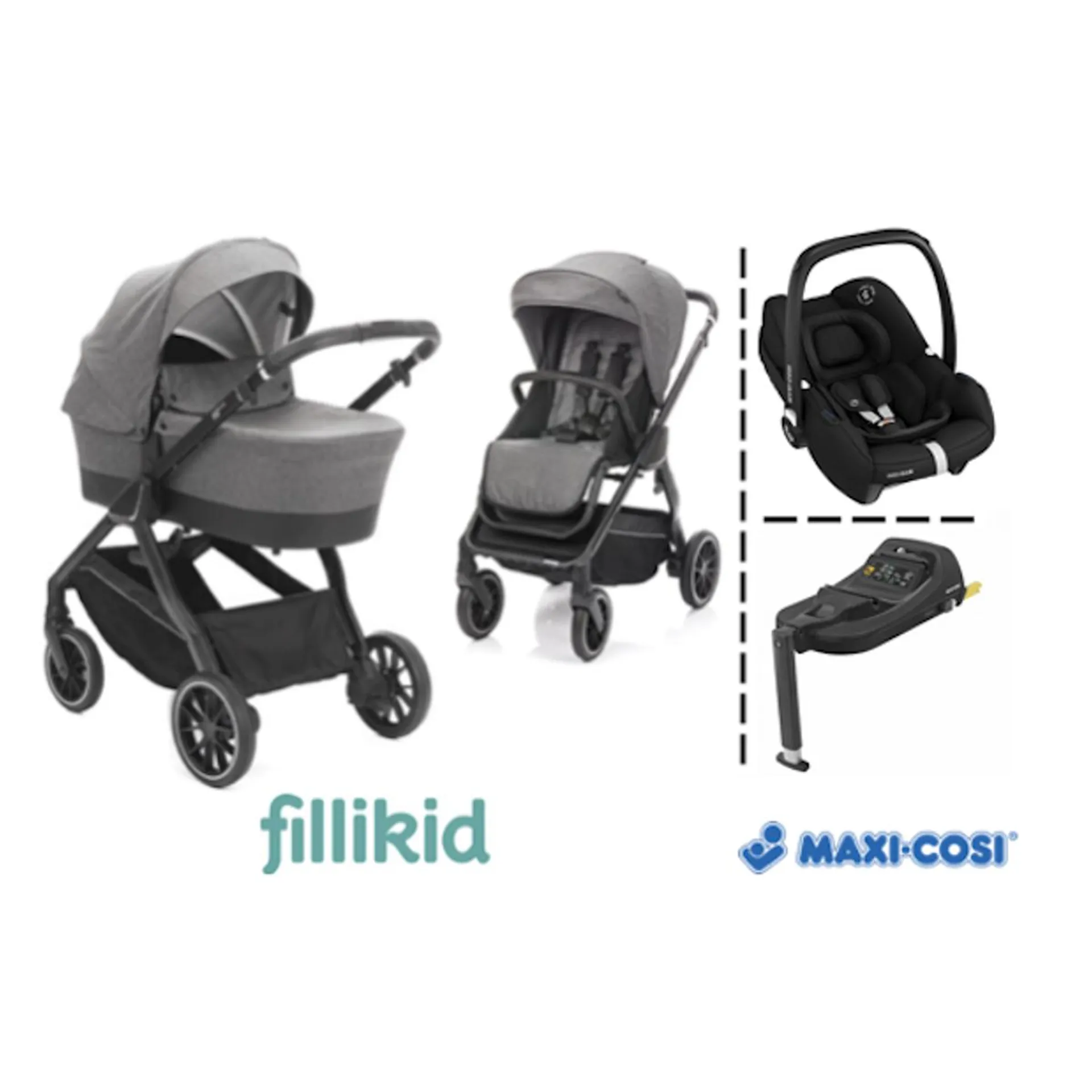 Fillikid | Puma Kombivogn + Bilstol & Base | Stone