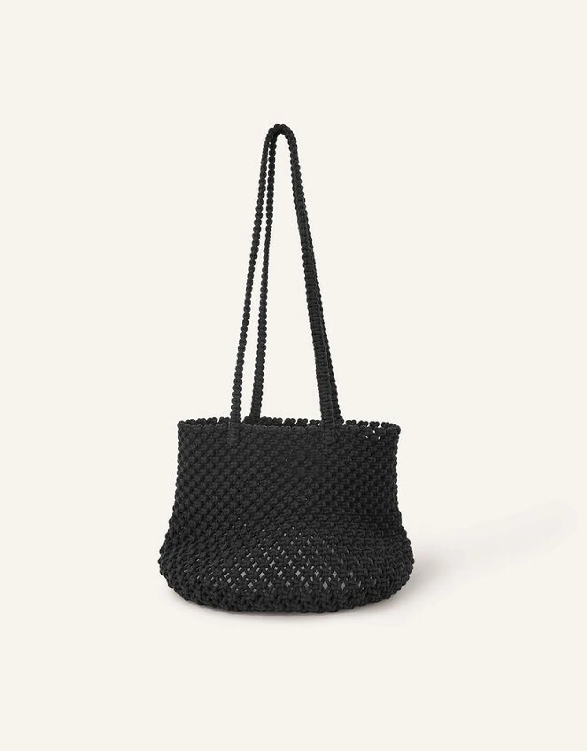 Macrame Bucket Shoulder Bag Black