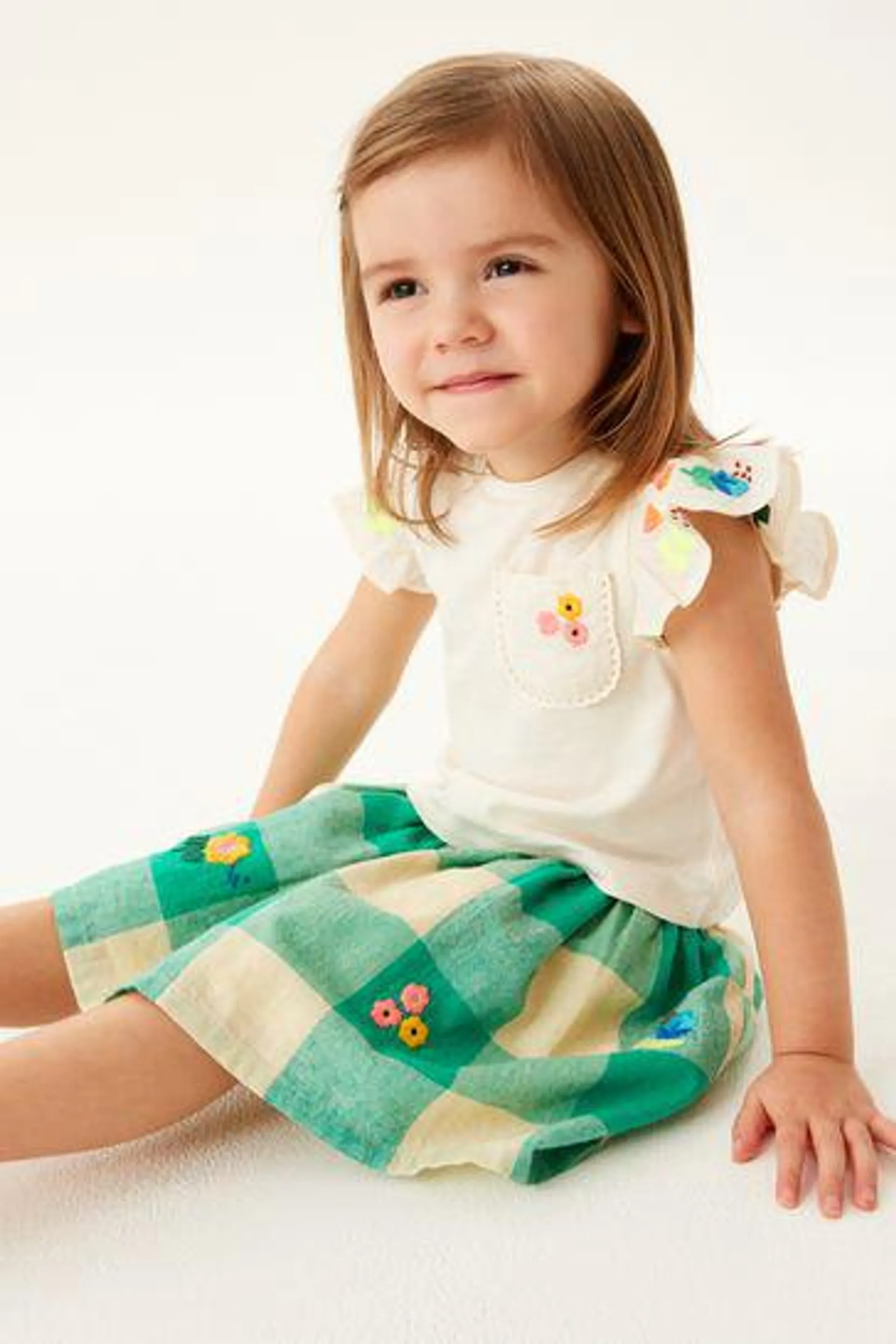 Green 2 Piece Floral Skirt and T-Shirt Set (3mths-7yrs)