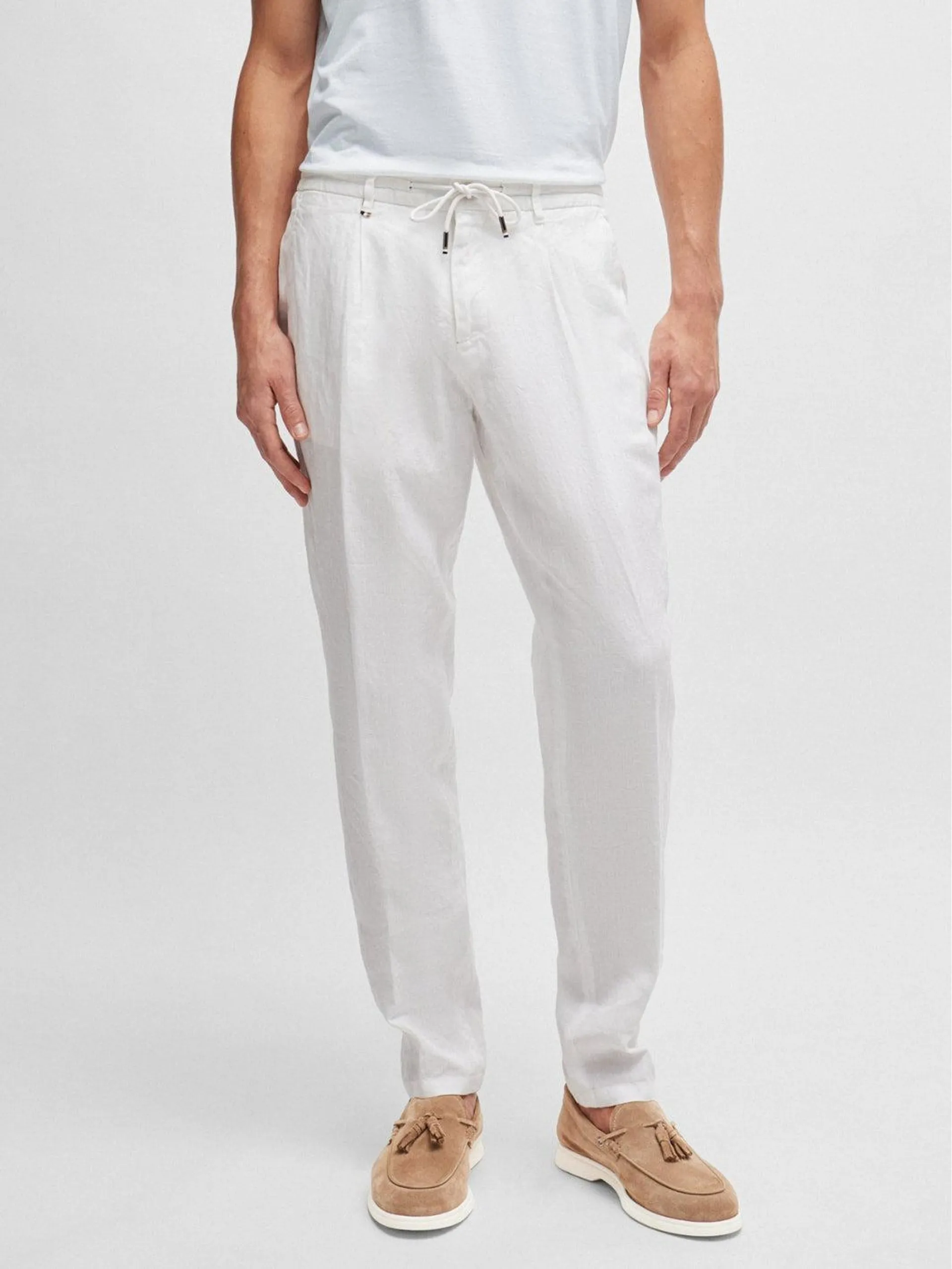 SLIM-FIT LINEN TROUSERS Hvit